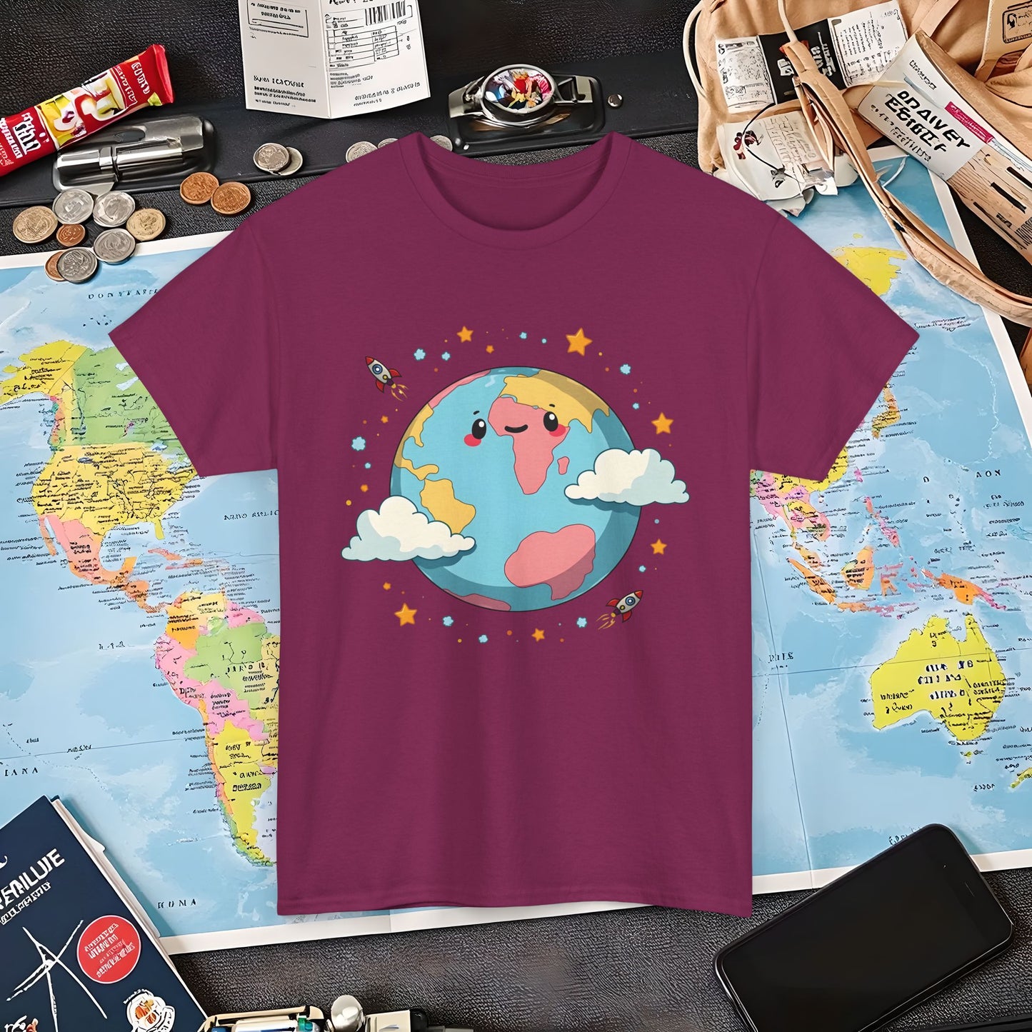 Kawaii Globe Air Travel T-Shirts | Jetsetter, Airport, and International Flight Tees