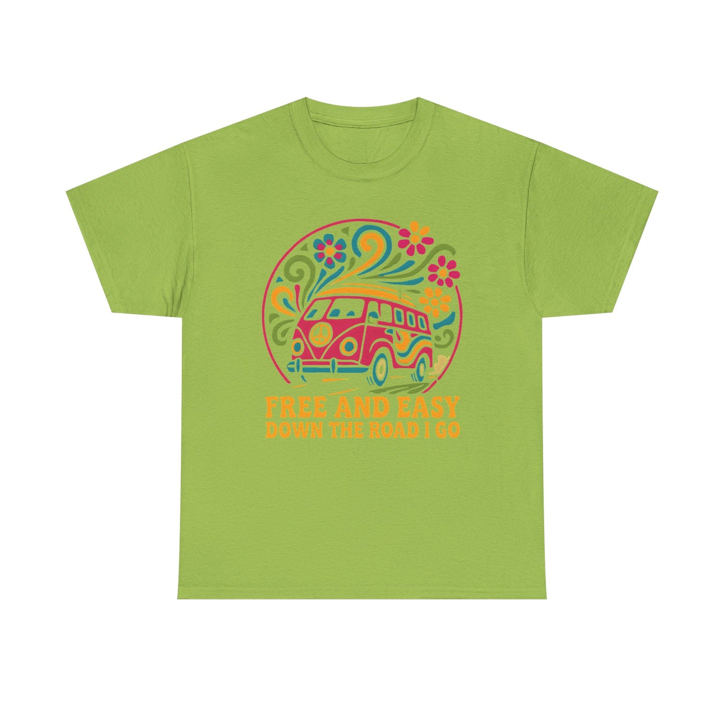 Free and Easy T-Shirt – Retro Hippie Van with Floral Freedom Vibes