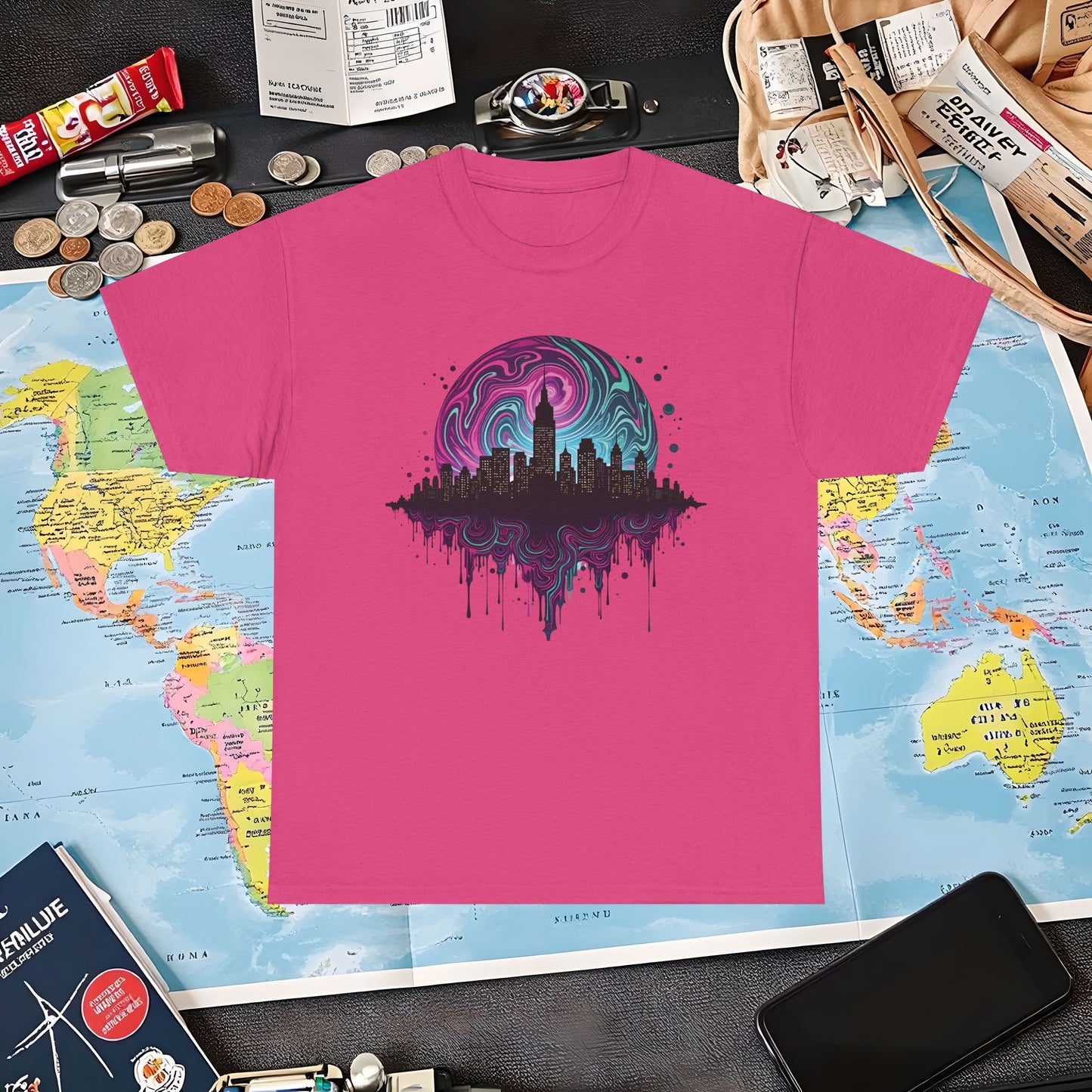 Psychedelic Skyline Air Travel T-Shirts | Jetsetter, Airport, and International Flight Tees