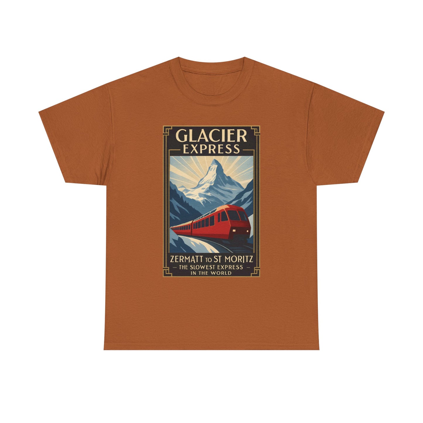 Glacier Express – Art Deco Alpine Train Adventure Tee Road Trip & Vehicle Travel T-Shirts | Car, RV, and Motorcycle Adventure Tees