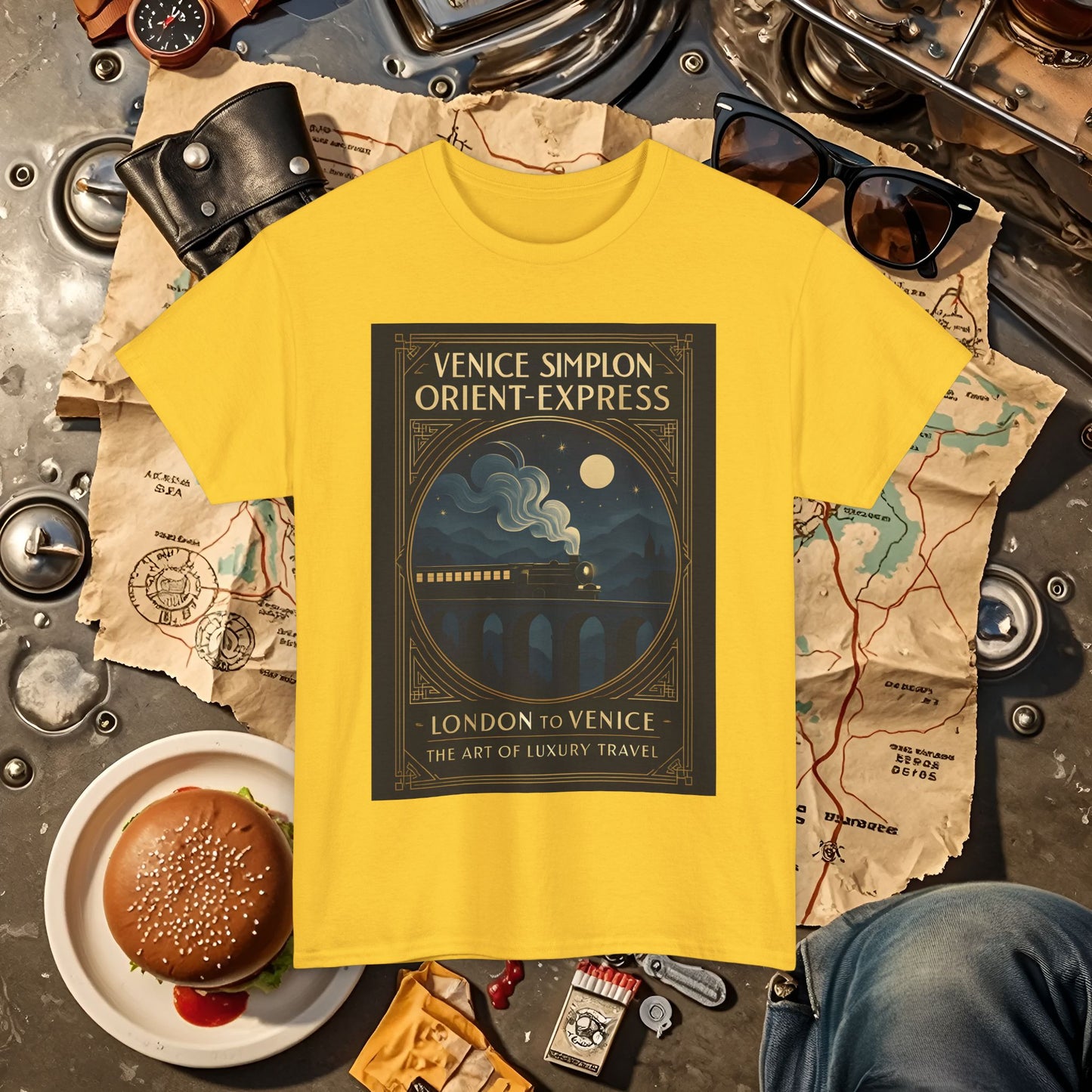 Orient Express at Night – Art Deco Venice Simplon Midnight Train Tee Road Trip & Vehicle Travel T-Shirts | Car, RV, and Motorcycle Adventure Tees