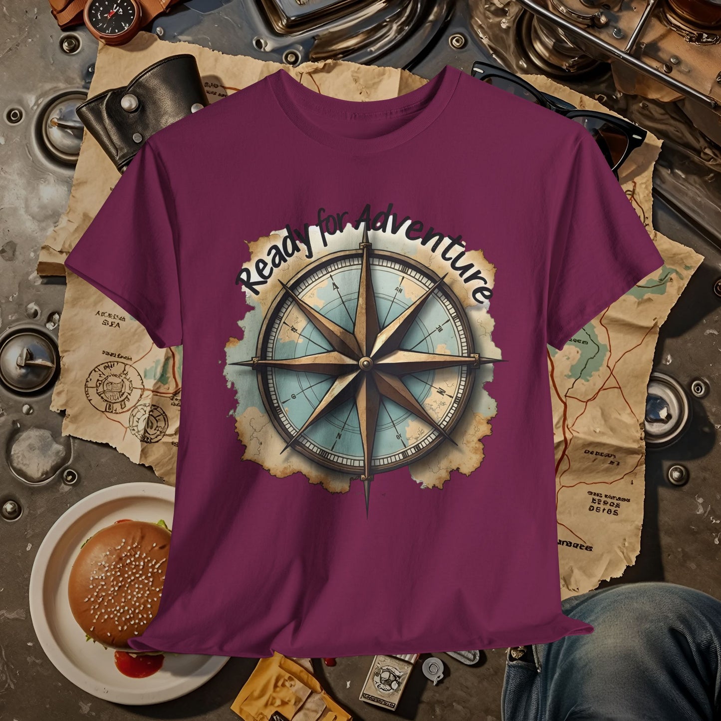 Ready for Adventure Compass Road Trip & Vehicle Travel T-Shirts | Car, RV, and Motorcycle Adventure Tees