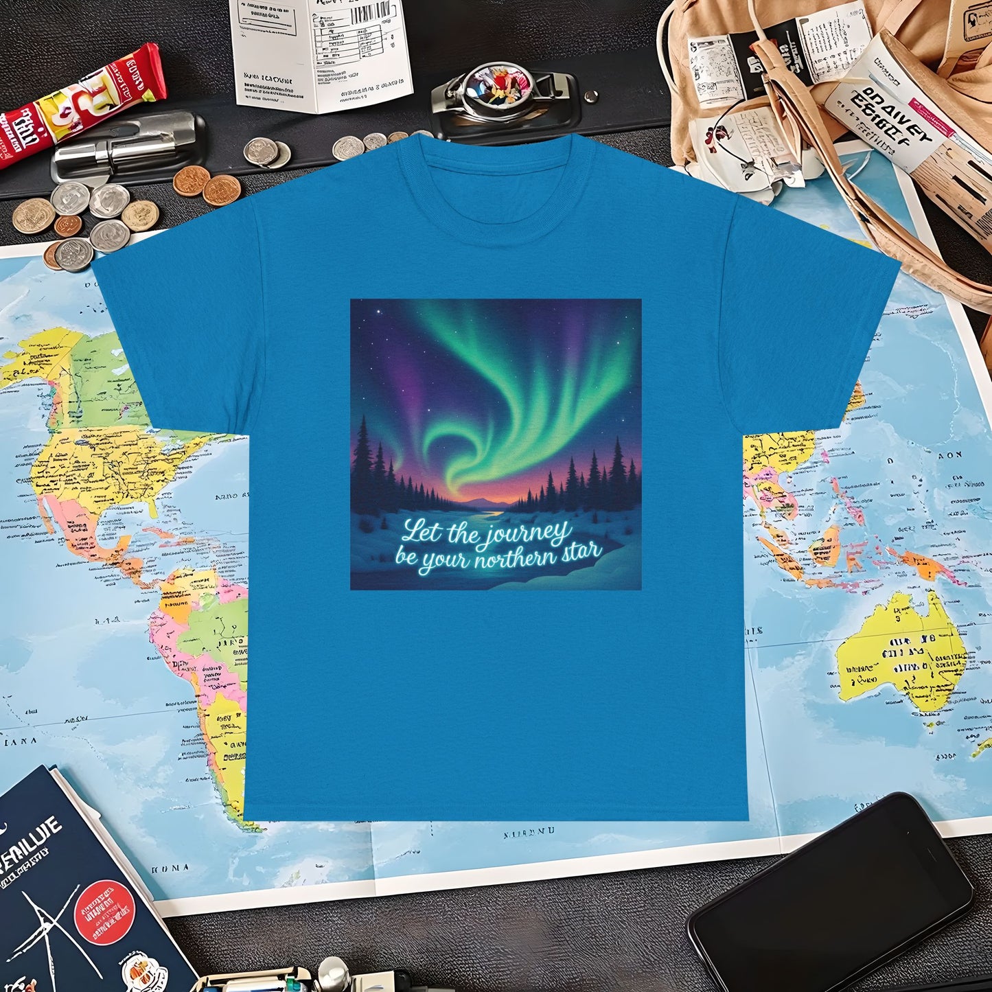 Northern Lights Journey Under the Starry Sky Air Travel T-Shirts | Jetsetter, Airport, and International Flight Tees