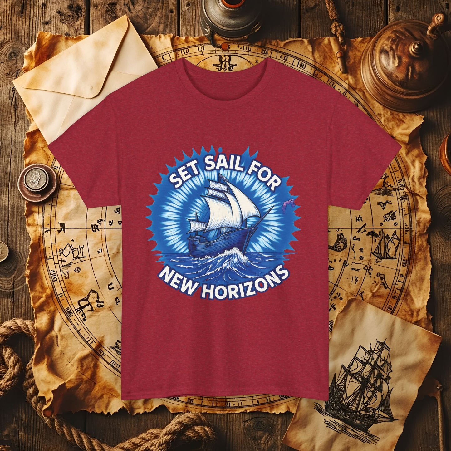 Set Sail for New Horizons T-Shirt – Old Tall Ship on Rough Water Design | Funny & Stylish Tees for Ocean Adventures