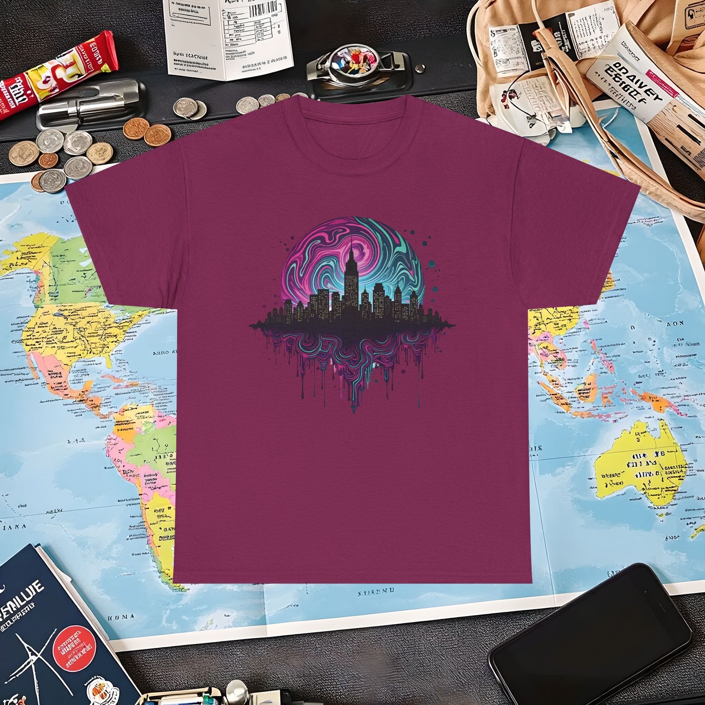 Psychedelic Skyline Air Travel T-Shirts | Jetsetter, Airport, and International Flight Tees
