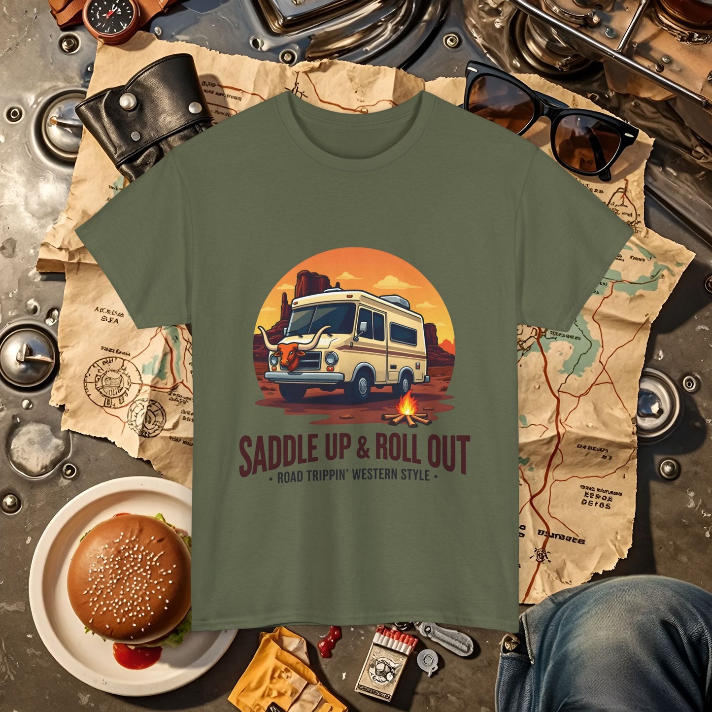 Saddle Up and Roll out Road Trip & Vehicle Travel T-Shirts | Car, RV, and Motorcycle Adventure Tees