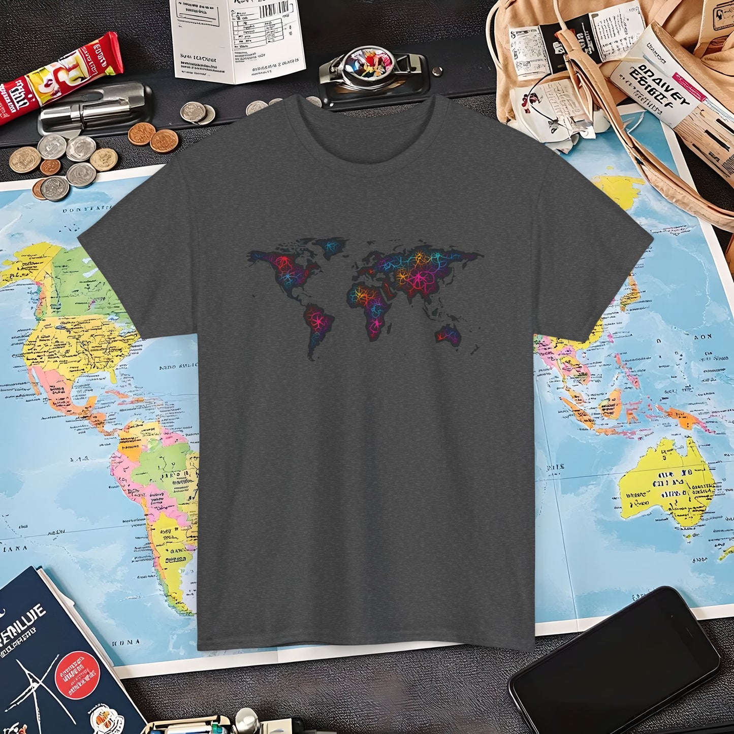 Psychedelic Atlas Air Travel T-Shirts | Jetsetter, Airport, and International Flight Tees