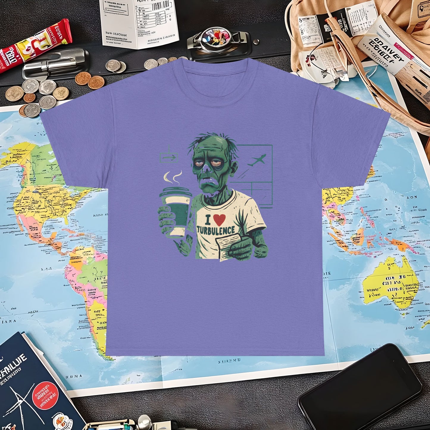 I Love Turbulence – Exhausted Zombie Traveler Coffee Tee Air Travel T-Shirts | Jetsetter, Airport, and International Flight Tees