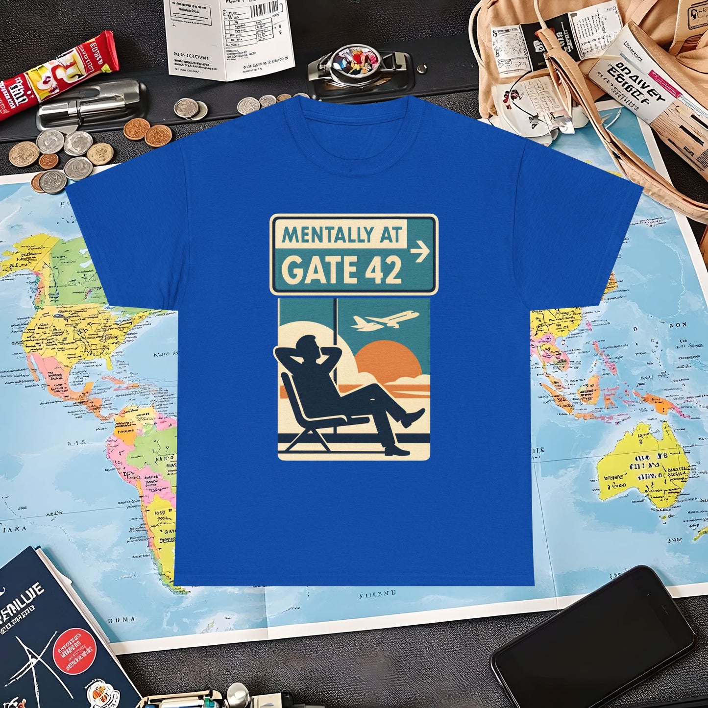 Mentally at Gate 42 Tee – Retro Airport Daydream Vibes Shirt Air Travel T-Shirts | Jetsetter, Airport, and International Flight Tees