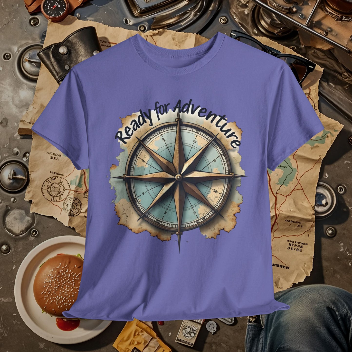 Ready for Adventure Compass Road Trip & Vehicle Travel T-Shirts | Car, RV, and Motorcycle Adventure Tees