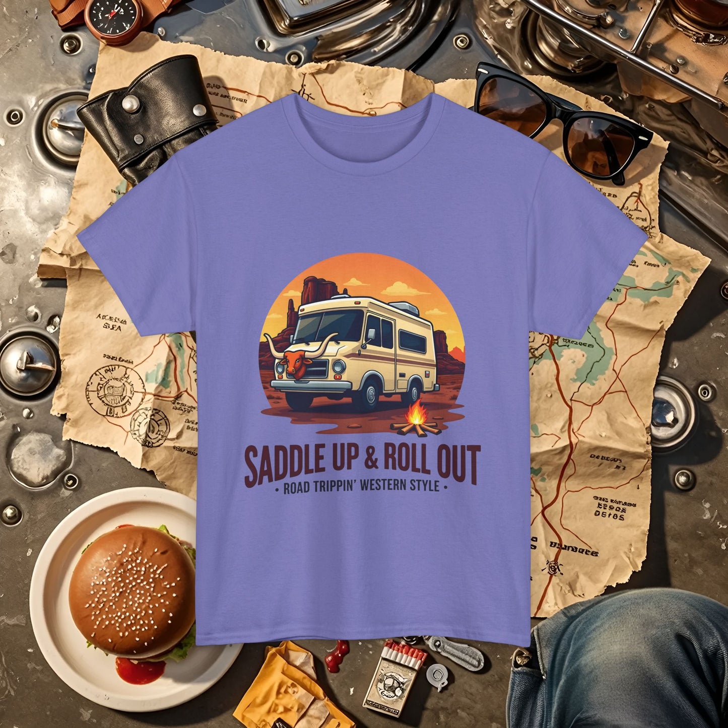 Saddle Up and Roll out Road Trip & Vehicle Travel T-Shirts | Car, RV, and Motorcycle Adventure Tees