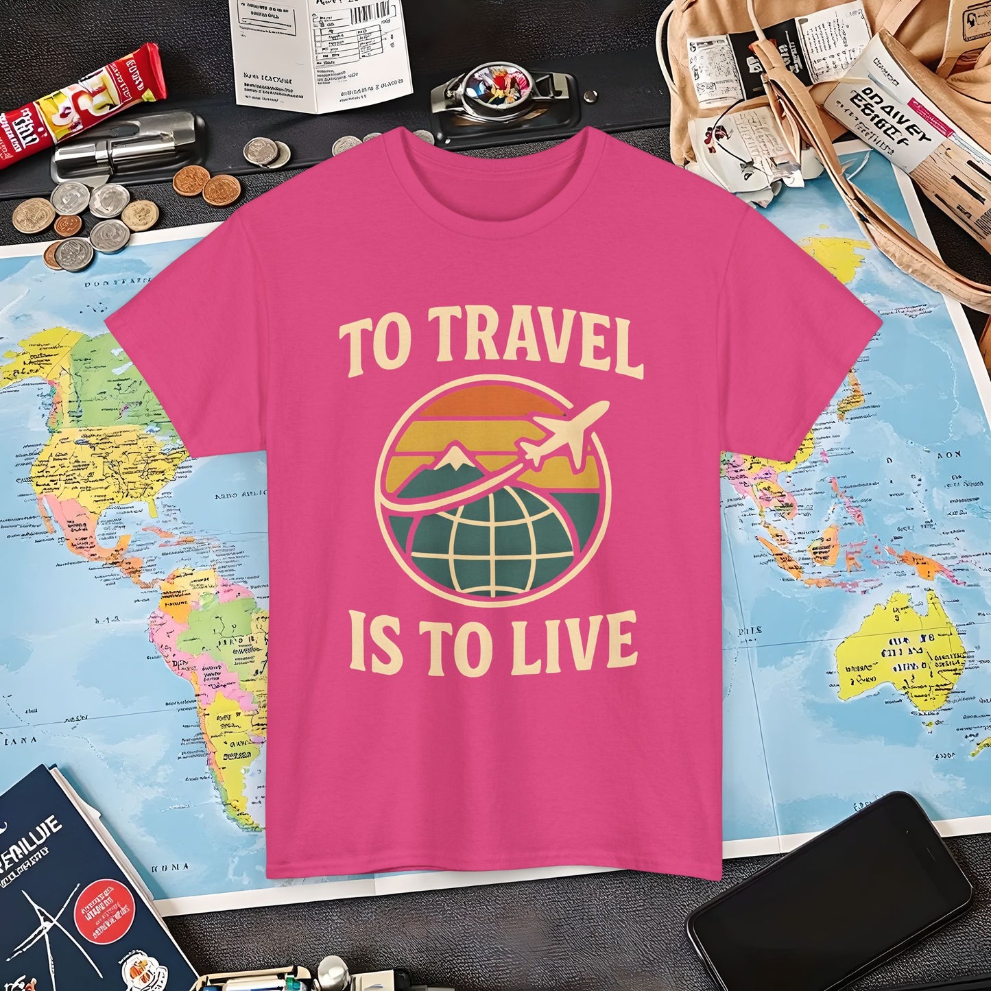 To Travel Is To Live – Vintage Globe & Airplane Travel Badge Tee (Layover Club) Air Travel T-Shirts | Jetsetter, Airport, and International Flight Tees