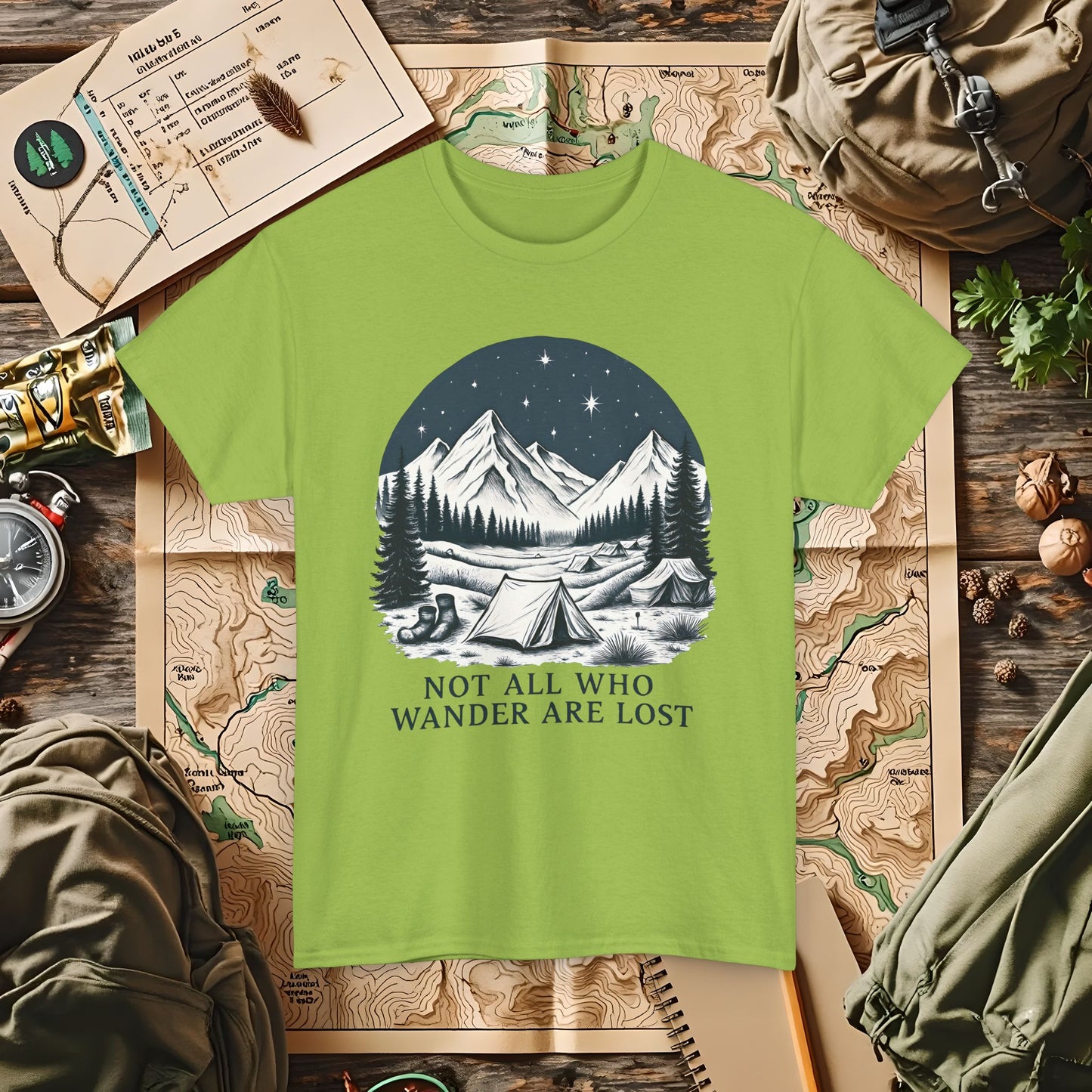 Not All Who Wander Are Lost T-Shirt – Mountain Camping Under Starry Night Camping, Hiking, Rafting & Kayaking Tees for Nature Lovers