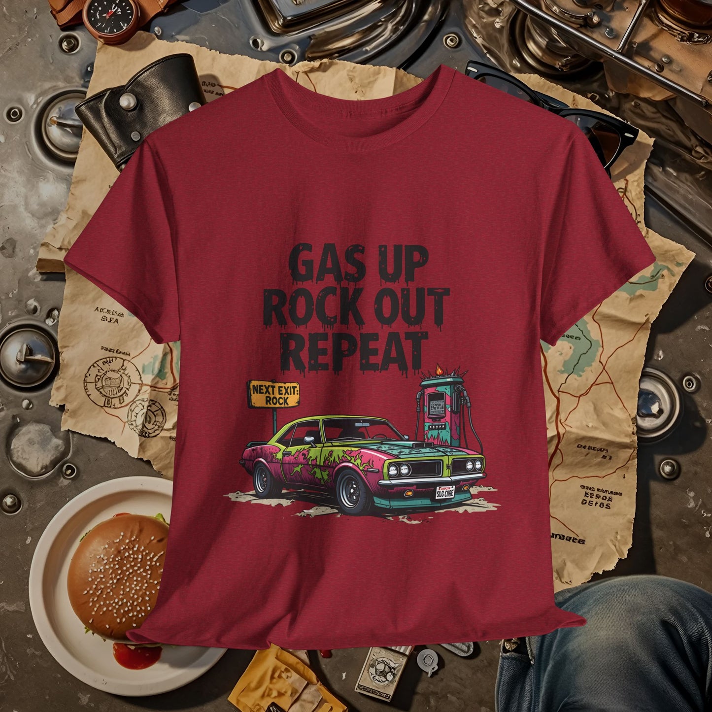 Gas Up, Rock Out and Repeat Road Trip & Vehicle Travel T-Shirts | Car, RV, and Motorcycle Adventure Tees