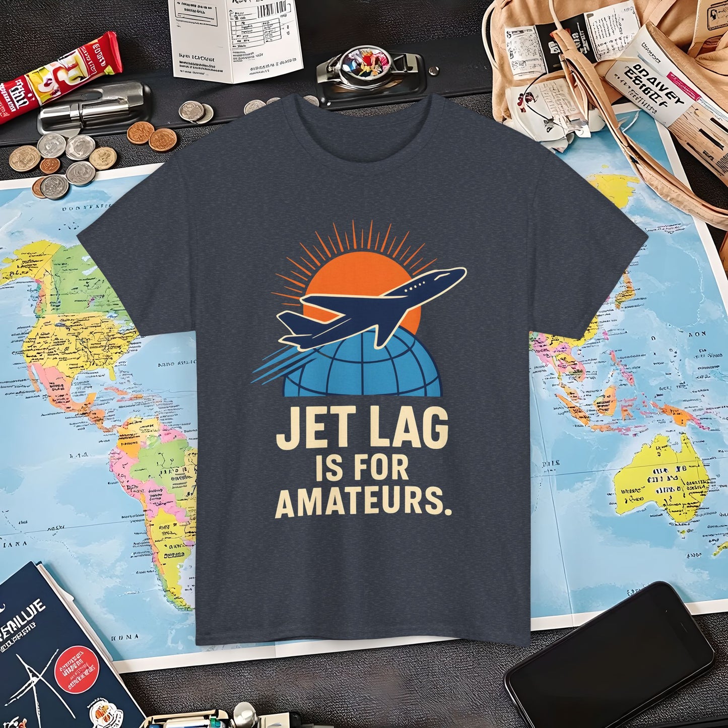 Jet Lag Is for Amateurs Vintage Jet Airplane Globe Bold Quote T-Shirt Air Travel T-Shirts | Jetsetter, Airport, and International Flight Tees