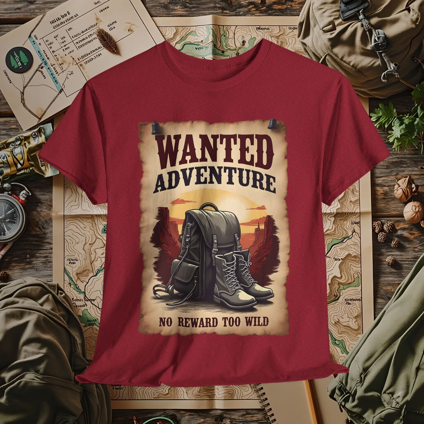 Wanted Adventure, No Reward too Wild, Outdoor Adventure T-Shirts | Camping, Hiking, Rafting & Kayaking Tees for Nature Lovers