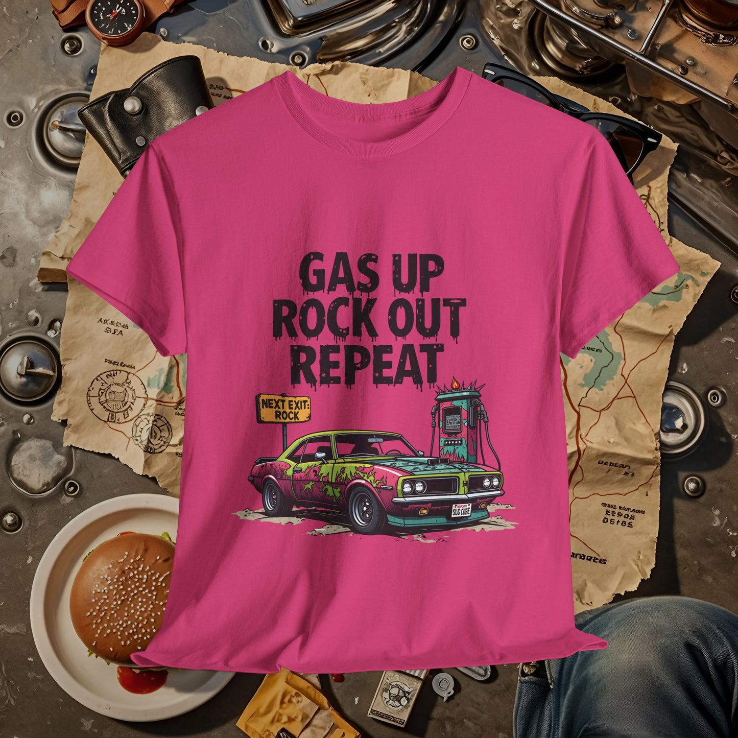 Gas Up, Rock Out and Repeat Road Trip & Vehicle Travel T-Shirts | Car, RV, and Motorcycle Adventure Tees
