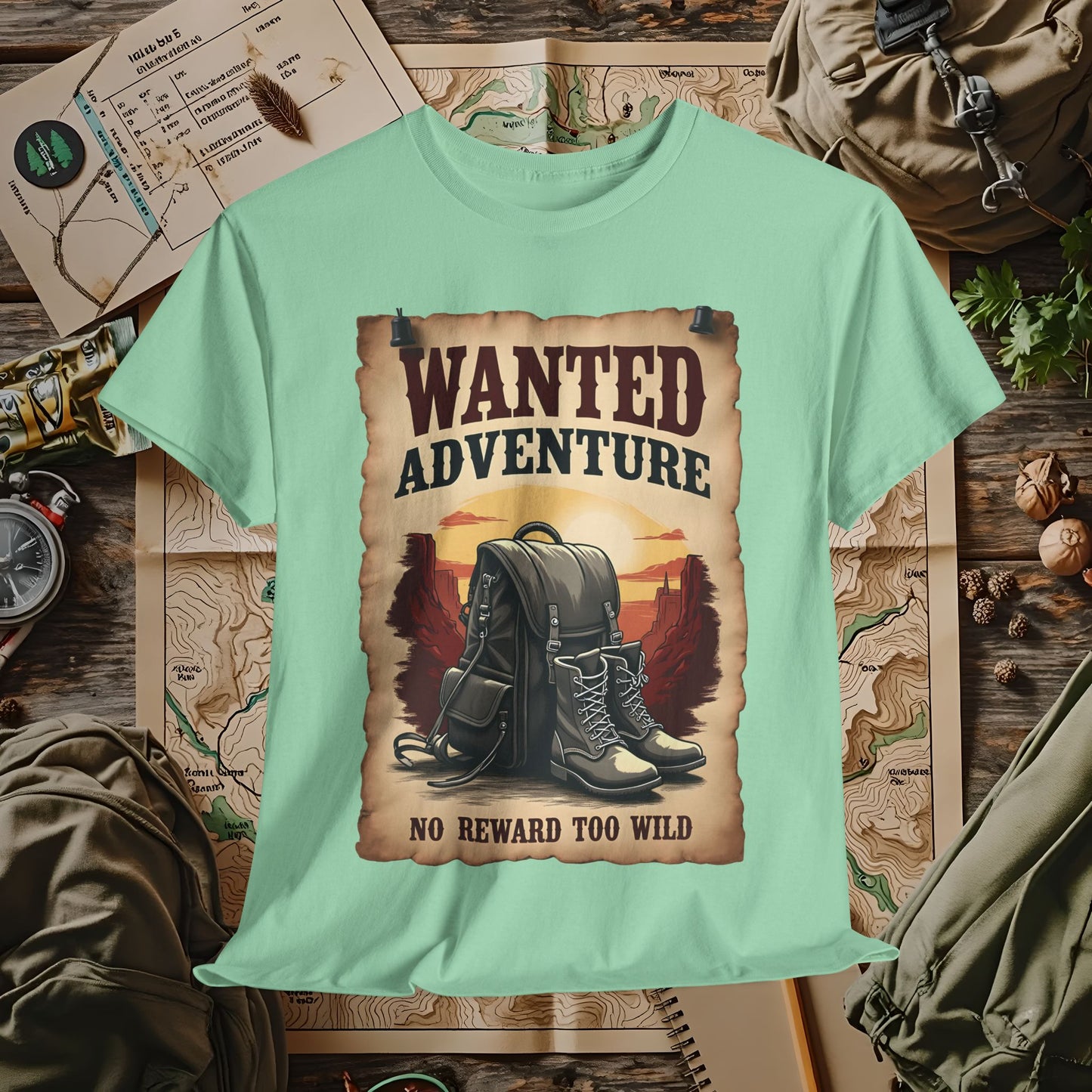 Wanted Adventure, No Reward too Wild, Outdoor Adventure T-Shirts | Camping, Hiking, Rafting & Kayaking Tees for Nature Lovers
