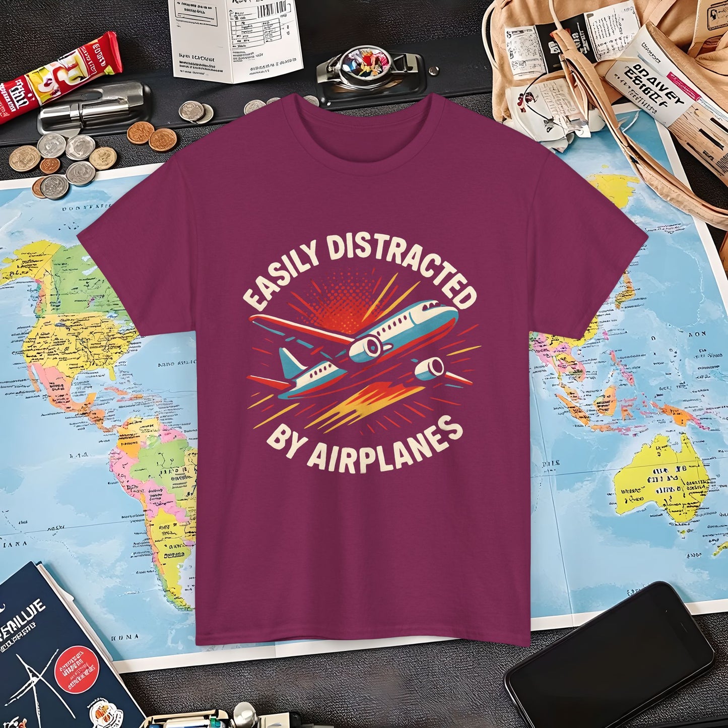 Easily Distracted by Airplanes T-Shirt – Aviation Lover Quote Design Air Travel T-Shirts | Jetsetter, Airport, and International Flight Tees