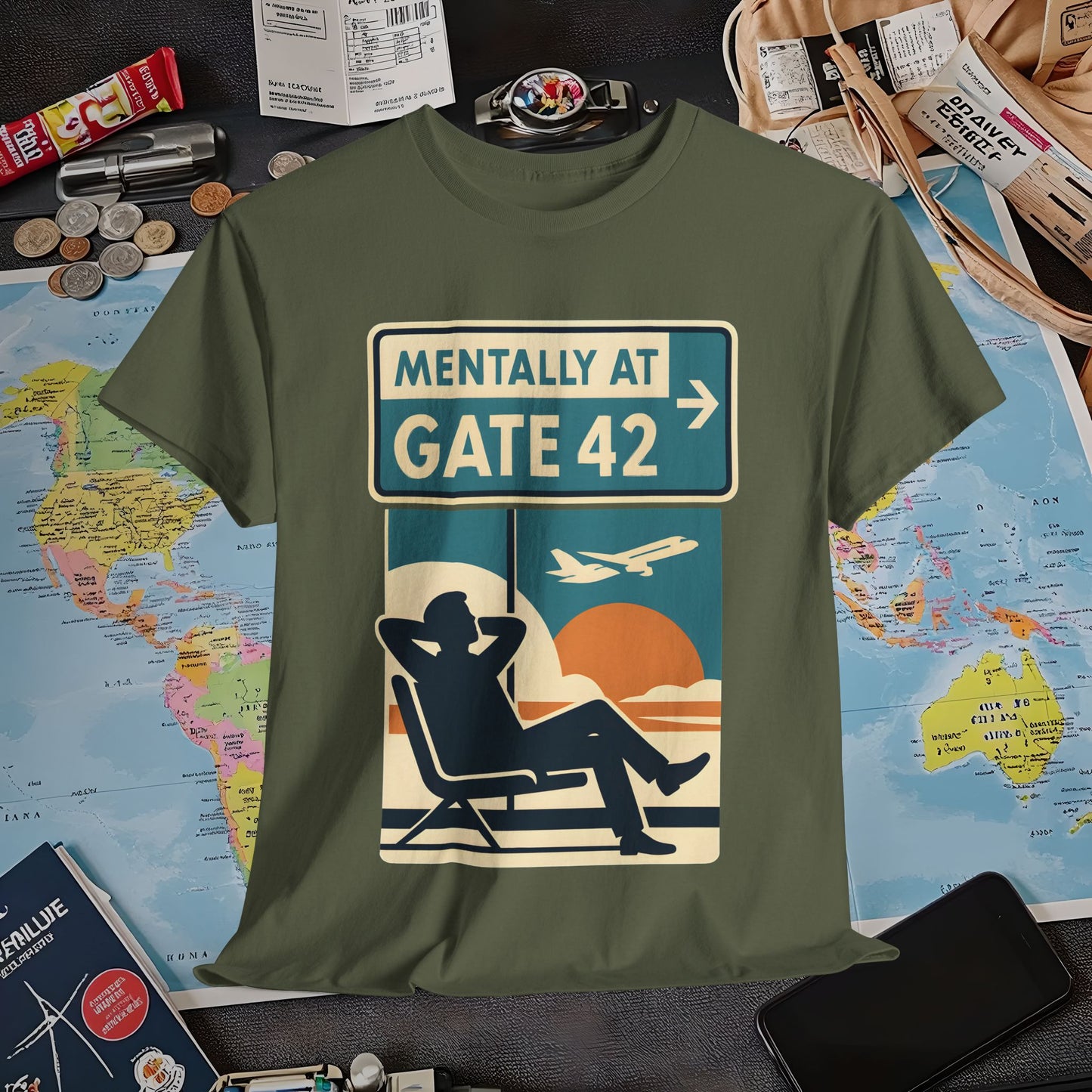 Mentally at Gate 42 Tee – Retro Airport Daydream Vibes Shirt Air Travel T-Shirts | Jetsetter, Airport, and International Flight Tees