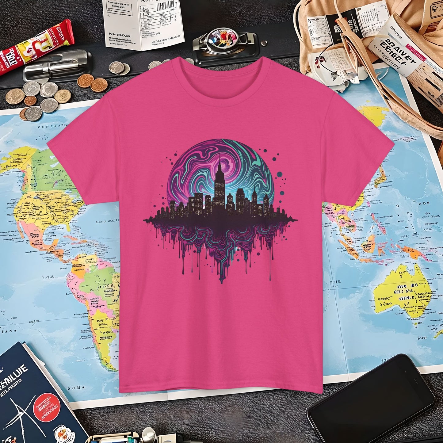 Psychedelic Skyline Air Travel T-Shirts | Jetsetter, Airport, and International Flight Tees