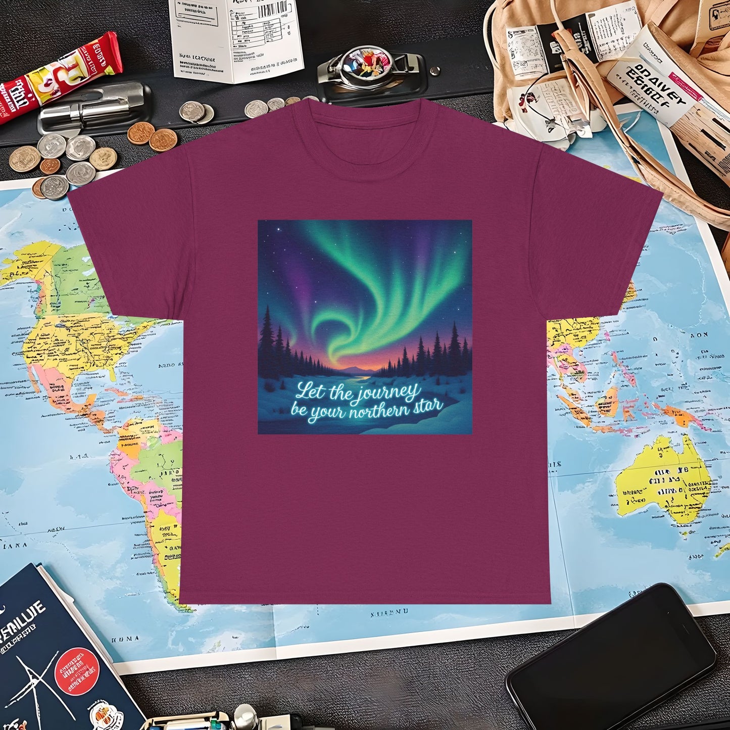 Northern Lights Journey Under the Starry Sky Air Travel T-Shirts | Jetsetter, Airport, and International Flight Tees