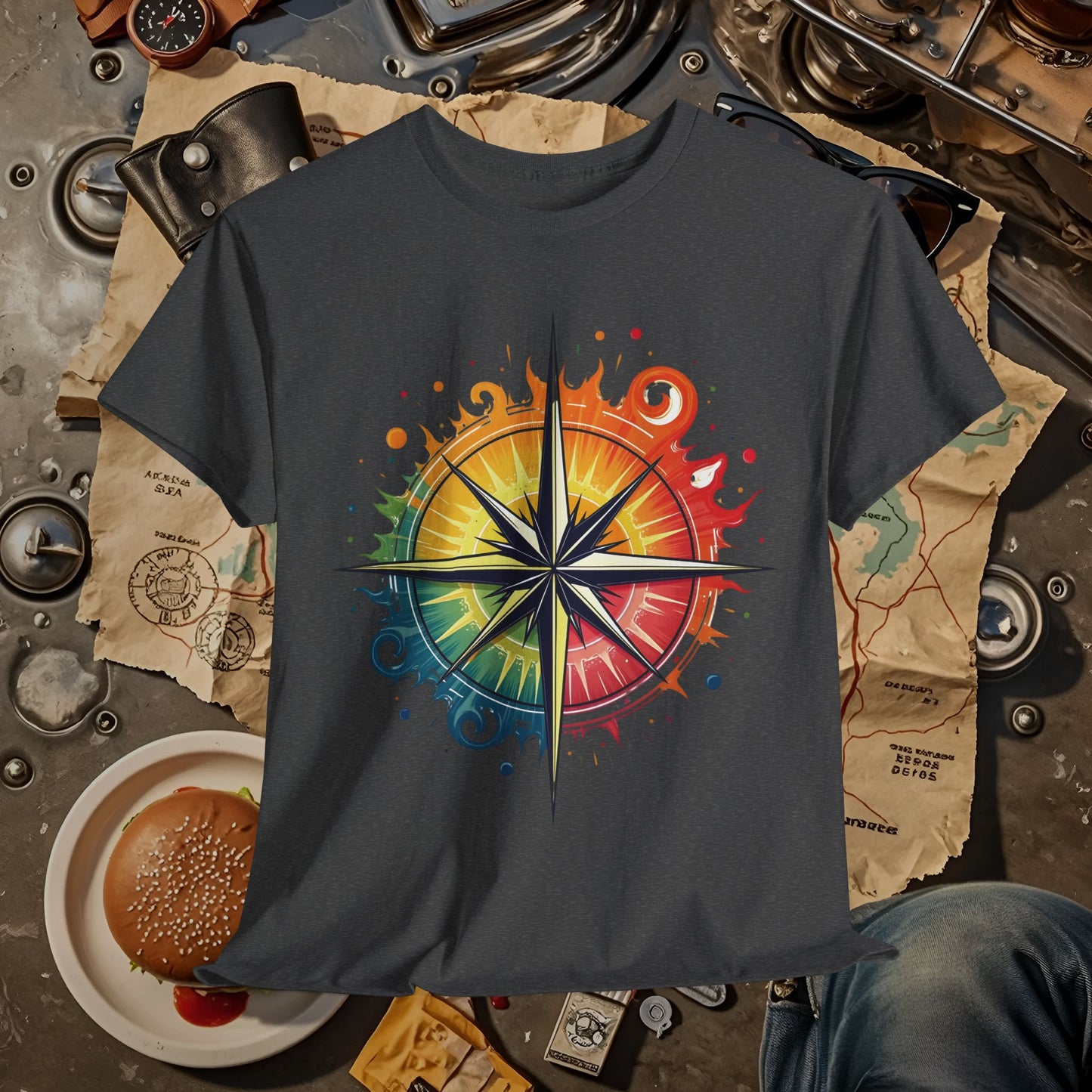 Psychedelic Compass Road Trip & Vehicle Travel T-Shirts | Car, RV, and Motorcycle Adventure Tees