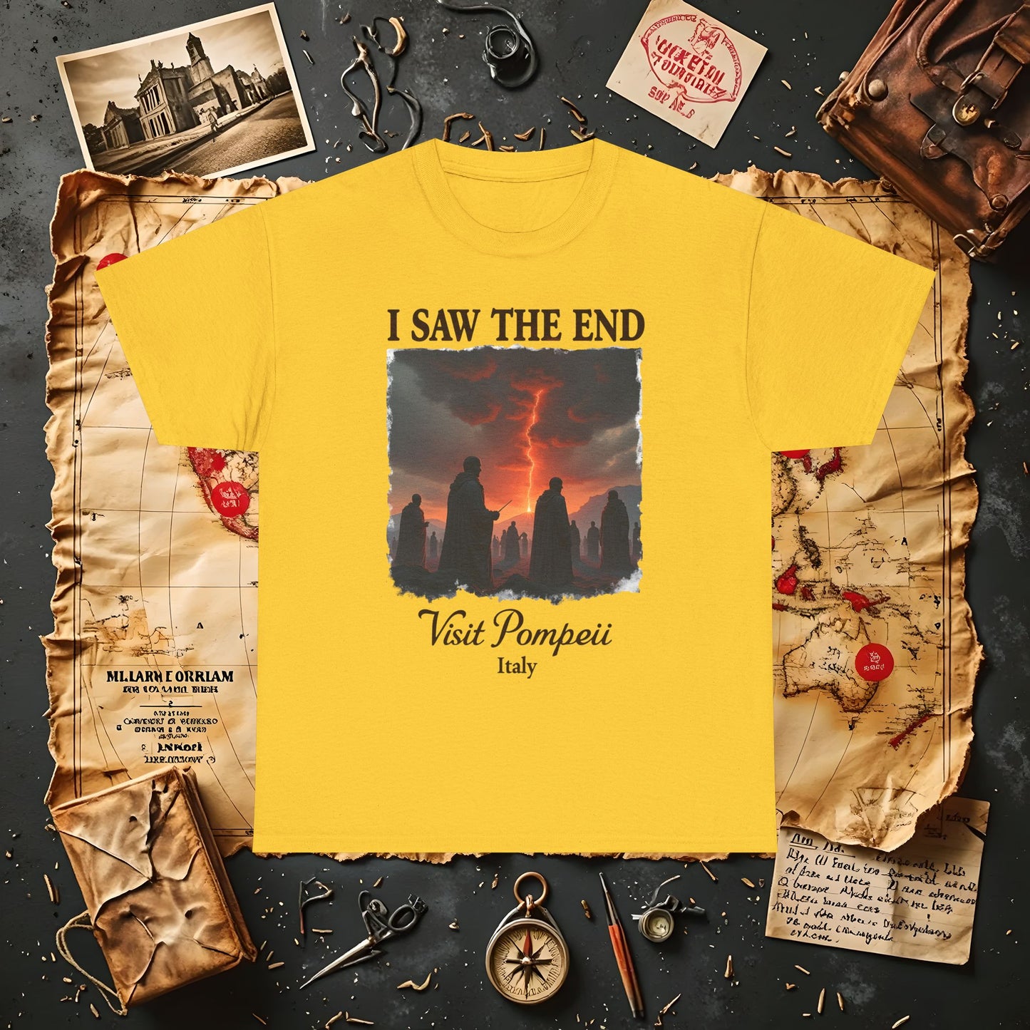 Pompeii Memories T-Shirt – Dark Tourism Shirt with Volcano Eruption Silhouette Art