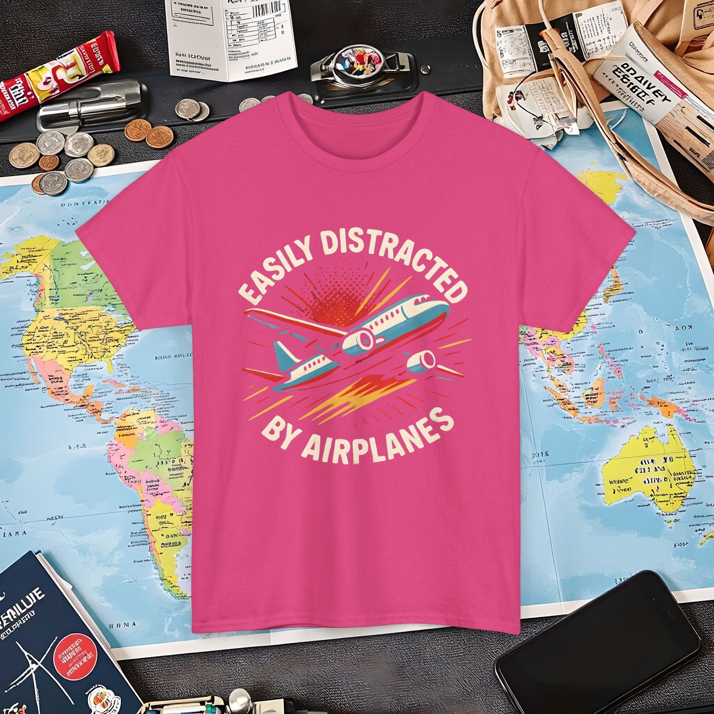 Easily Distracted by Airplanes T-Shirt – Aviation Lover Quote Design Air Travel T-Shirts | Jetsetter, Airport, and International Flight Tees