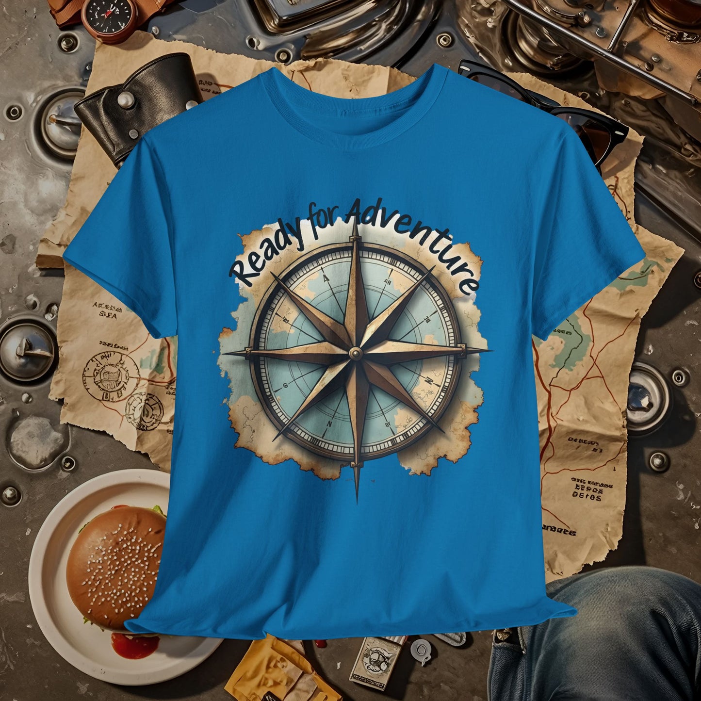 Ready for Adventure Compass Road Trip & Vehicle Travel T-Shirts | Car, RV, and Motorcycle Adventure Tees