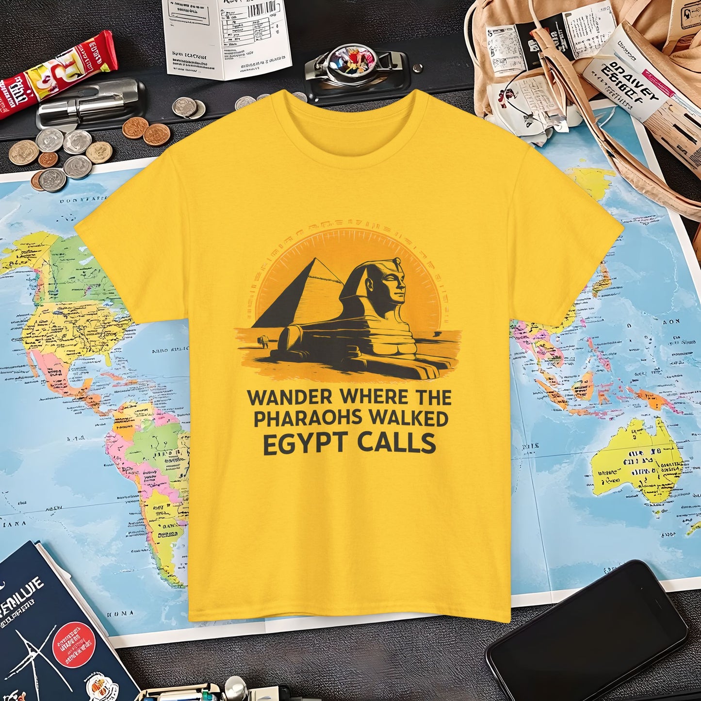 Wander Where Pharaohs Walked T-Shirt – Egypt Adventure Design Air Travel T-Shirts | Jetsetter, Airport, and International Flight Tees