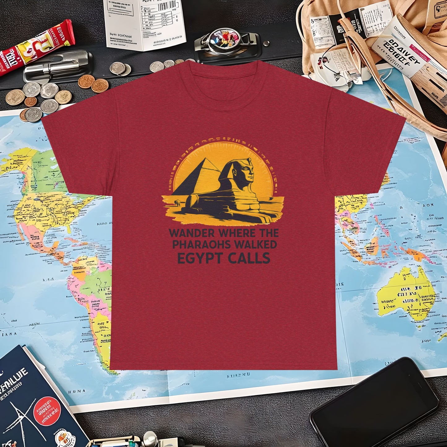 Wander Where Pharaohs Walked T-Shirt – Egypt Adventure Design Air Travel T-Shirts | Jetsetter, Airport, and International Flight Tees