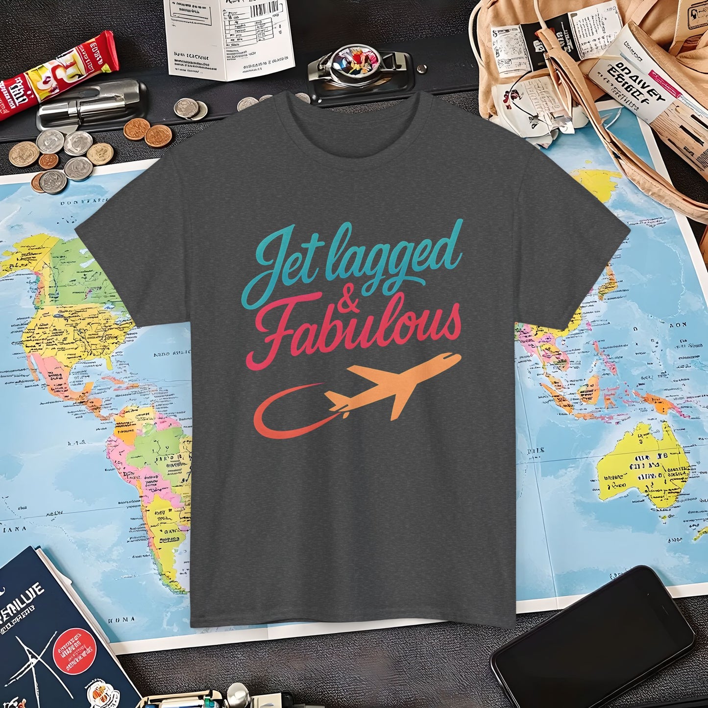 Jet Lagged and Fabulous T-Shirt – Neon Retro Airplane Travel Tee for Frequent Flyers & Stylish Globetrotters Air Travel T-Shirts | Jetsetter, Airport, and International Flight Tees