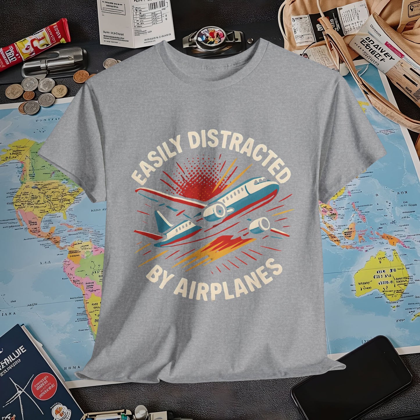 Easily Distracted by Airplanes T-Shirt – Aviation Lover Quote Design Air Travel T-Shirts | Jetsetter, Airport, and International Flight Tees