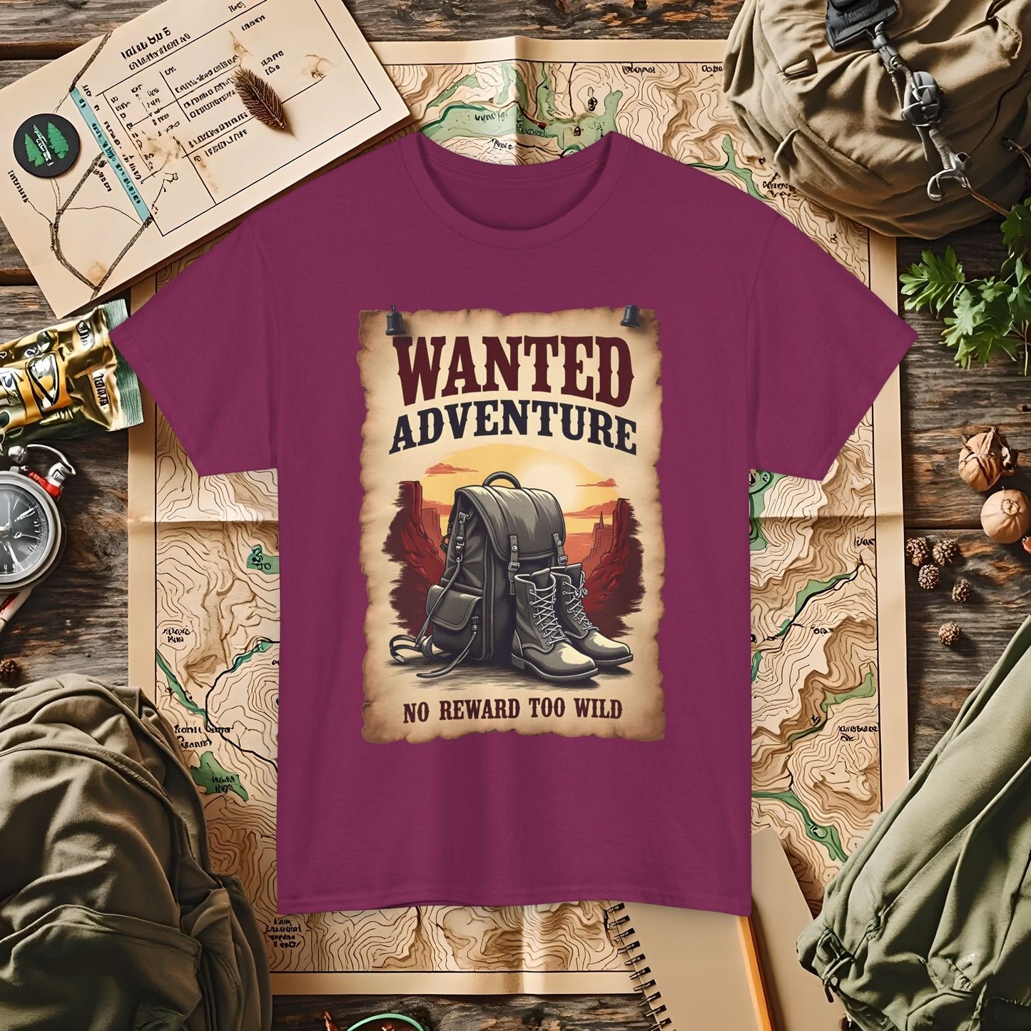 Wanted Adventure, No Reward too Wild, Outdoor Adventure T-Shirts | Camping, Hiking, Rafting & Kayaking Tees for Nature Lovers