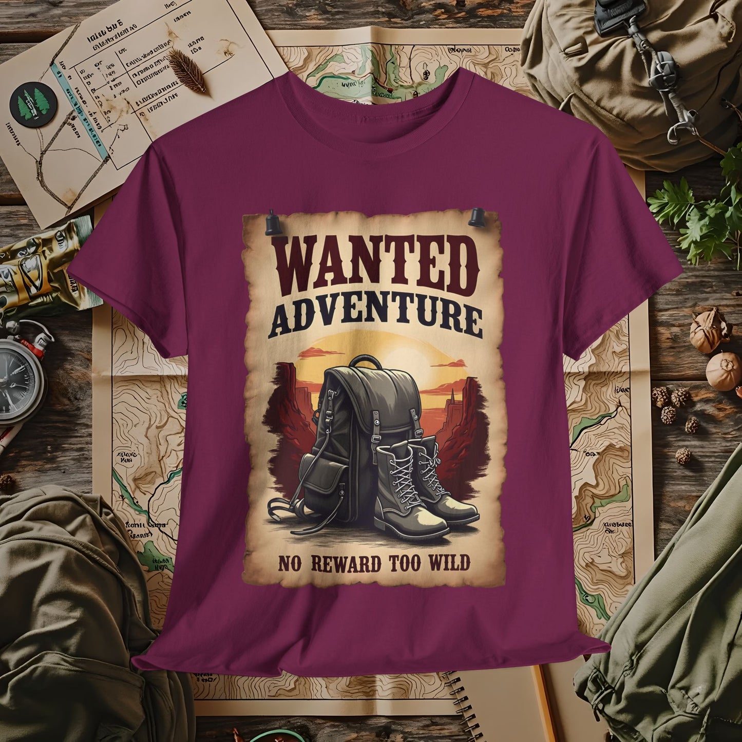 Wanted Adventure, No Reward too Wild, Outdoor Adventure T-Shirts | Camping, Hiking, Rafting & Kayaking Tees for Nature Lovers