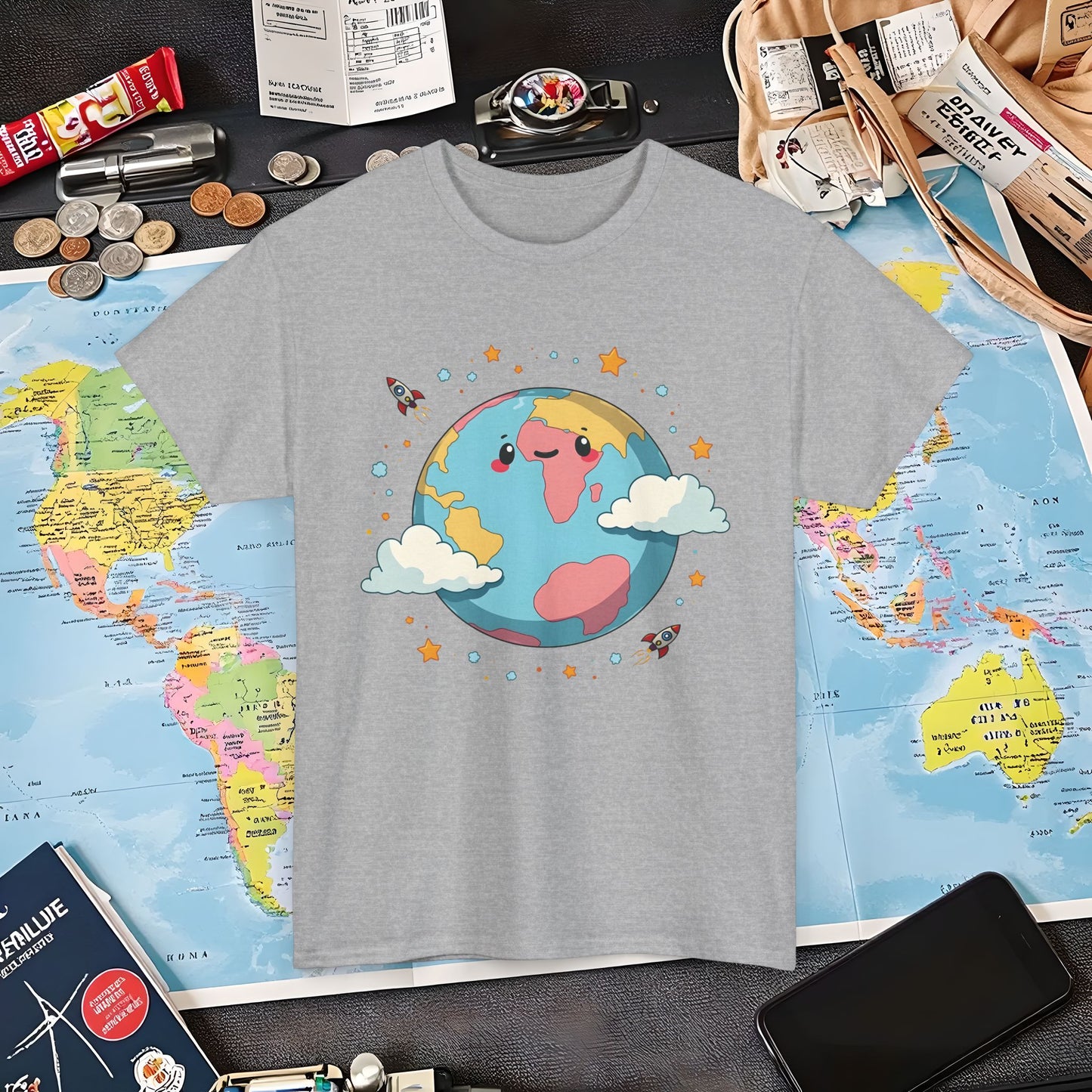 Kawaii Globe Air Travel T-Shirts | Jetsetter, Airport, and International Flight Tees