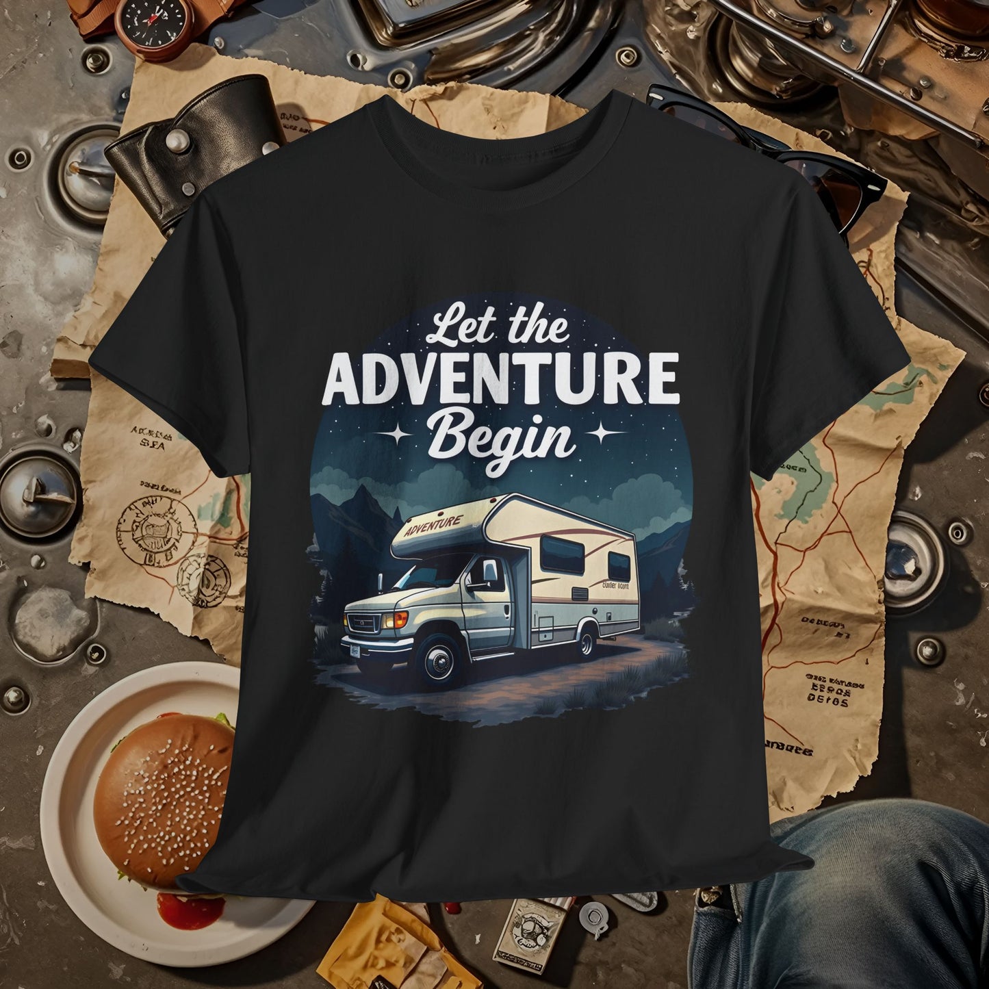 Adventure Awaits Road Trip & Vehicle Travel T-Shirts | Car, RV, and Motorcycle Adventure Tees
