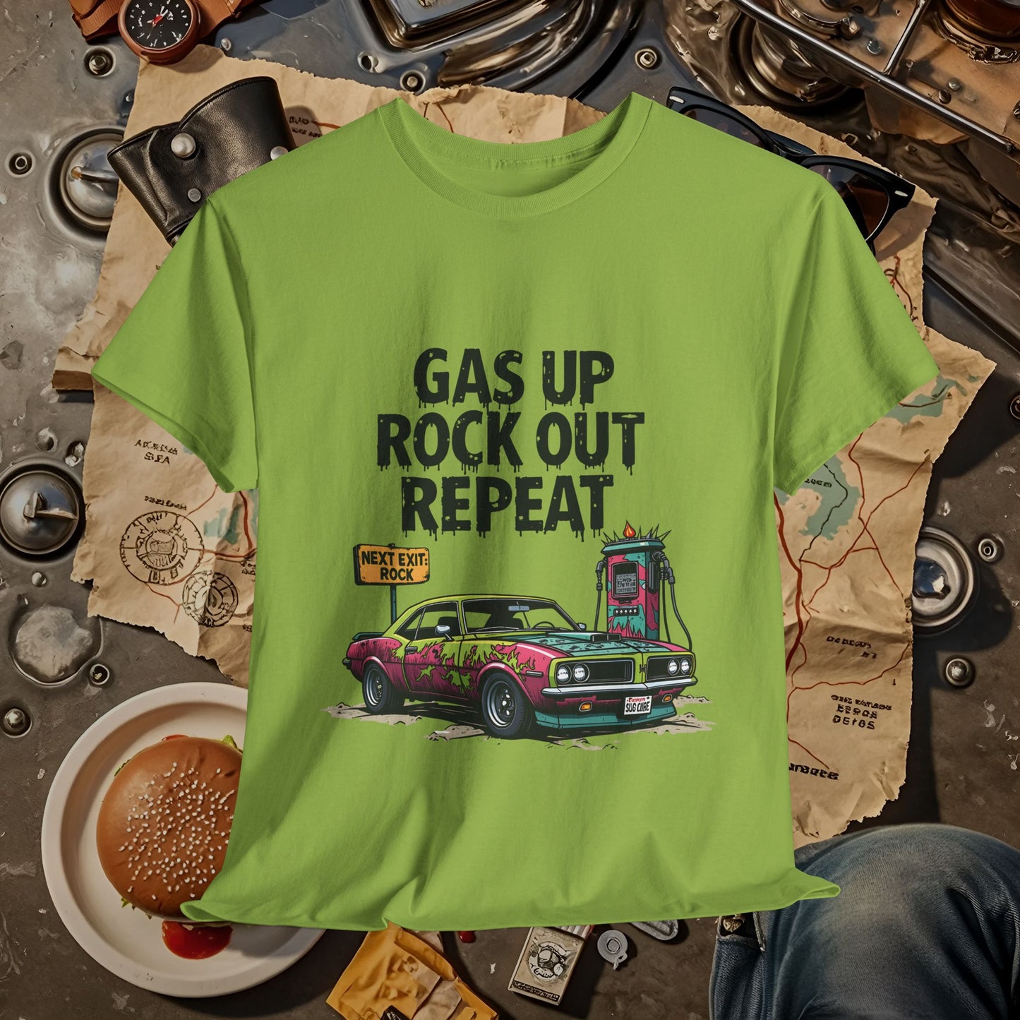 Gas Up, Rock Out and Repeat Road Trip & Vehicle Travel T-Shirts | Car, RV, and Motorcycle Adventure Tees