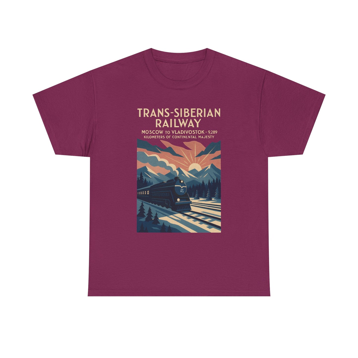 Trans-Siberian Twilight – Art Deco Russian Train Journey Tee Road Trip & Vehicle Travel T-Shirts | Car, RV, and Motorcycle Adventure Tees