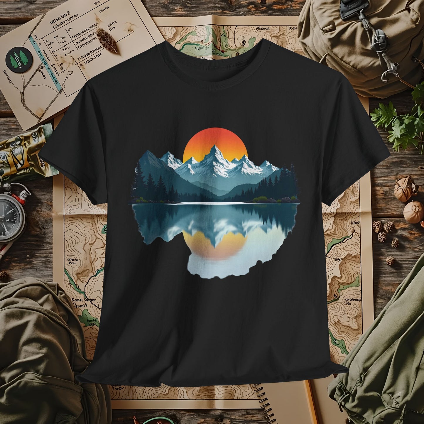 Mountain Reflection Outdoor Adventure T-Shirts | Camping, Hiking, Rafting & Kayaking Tees for Nature Lovers
