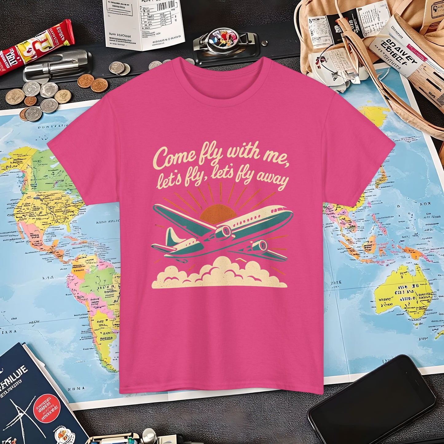 Come Fly With Me T-Shirt – Vintage Skybound Adventure with Retro Airplane DesignAir Travel T-Shirts | Jetsetter, Airport, and International Flight Tees