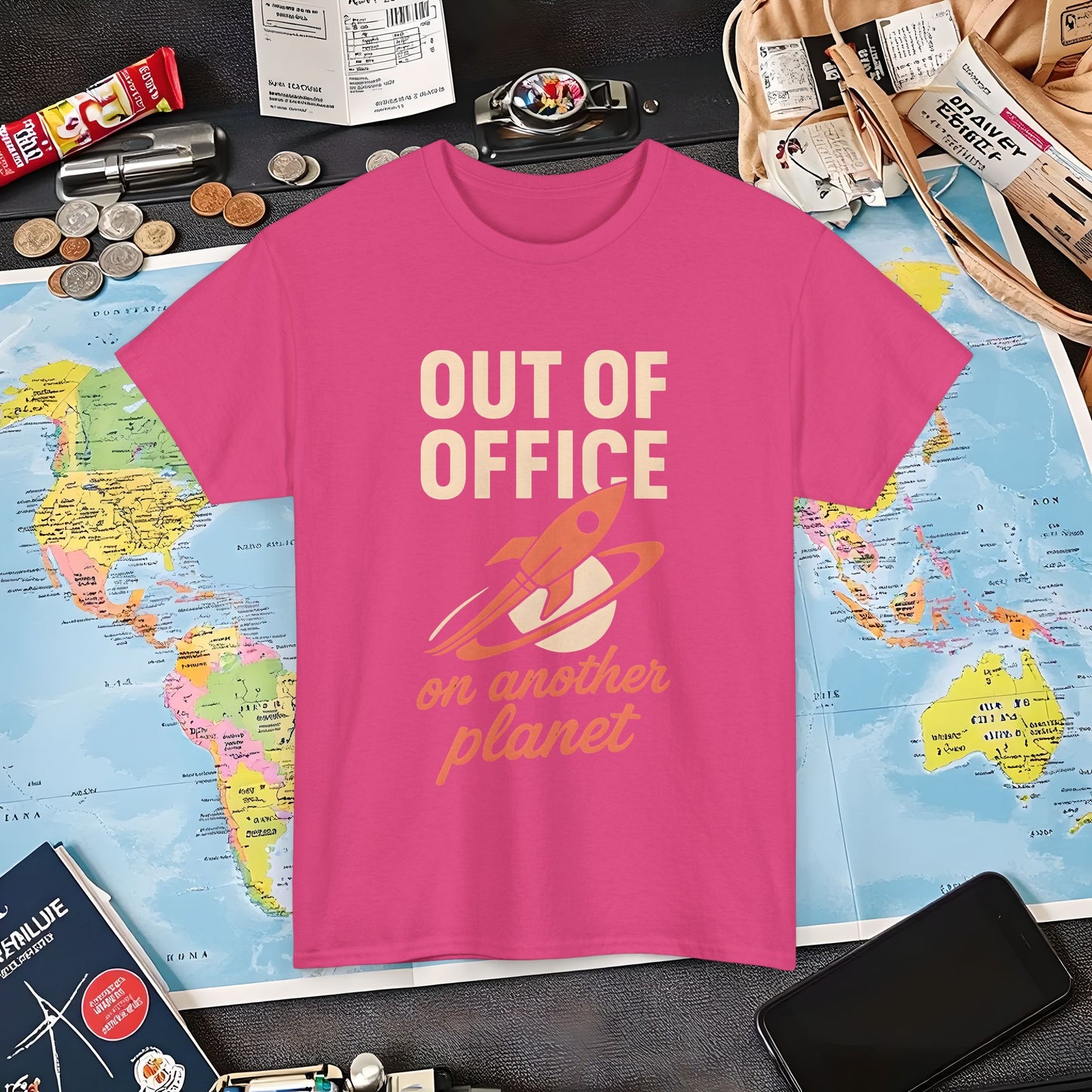 Out of Office, On Another Planet – Retro Rocket Escape Tee Air Travel T-Shirts | Jetsetter, Airport, and International Flight Tees