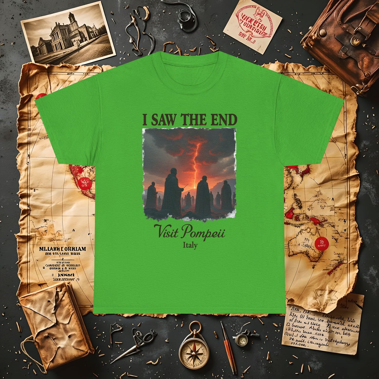 Pompeii Memories T-Shirt – Dark Tourism Shirt with Volcano Eruption Silhouette Art