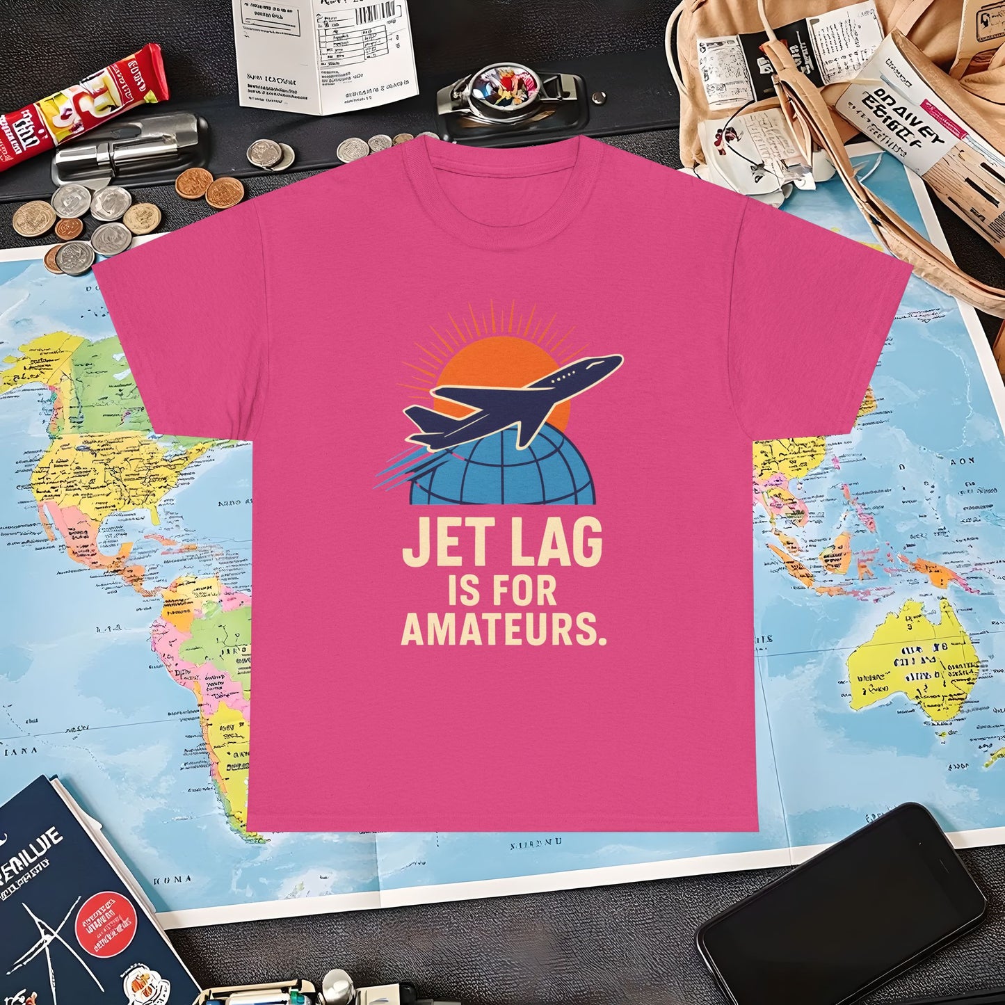 Jet Lag Is for Amateurs Vintage Jet Airplane Globe Bold Quote T-Shirt Air Travel T-Shirts | Jetsetter, Airport, and International Flight Tees