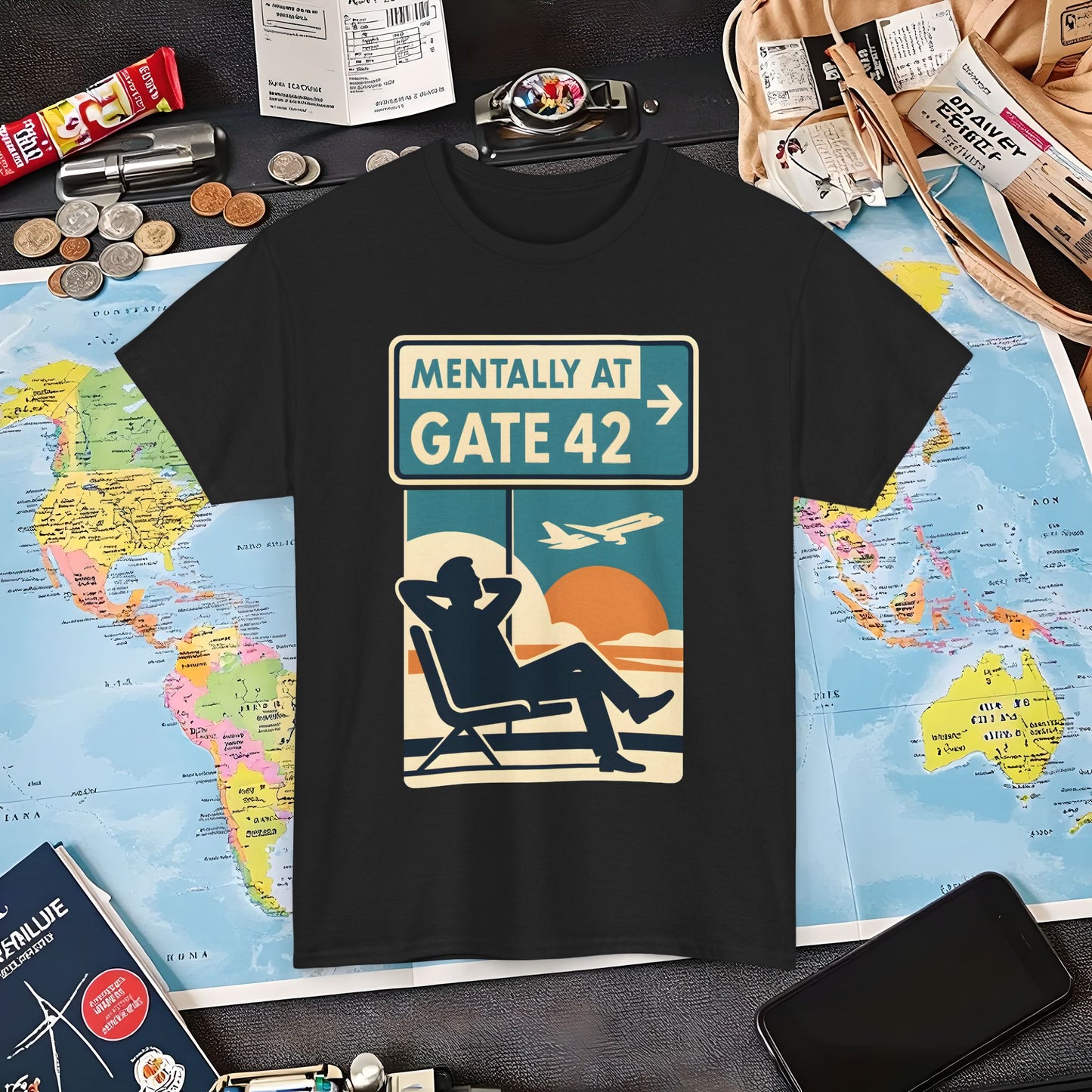 Mentally at Gate 42 Tee – Retro Airport Daydream Vibes Shirt Air Travel T-Shirts | Jetsetter, Airport, and International Flight Tees