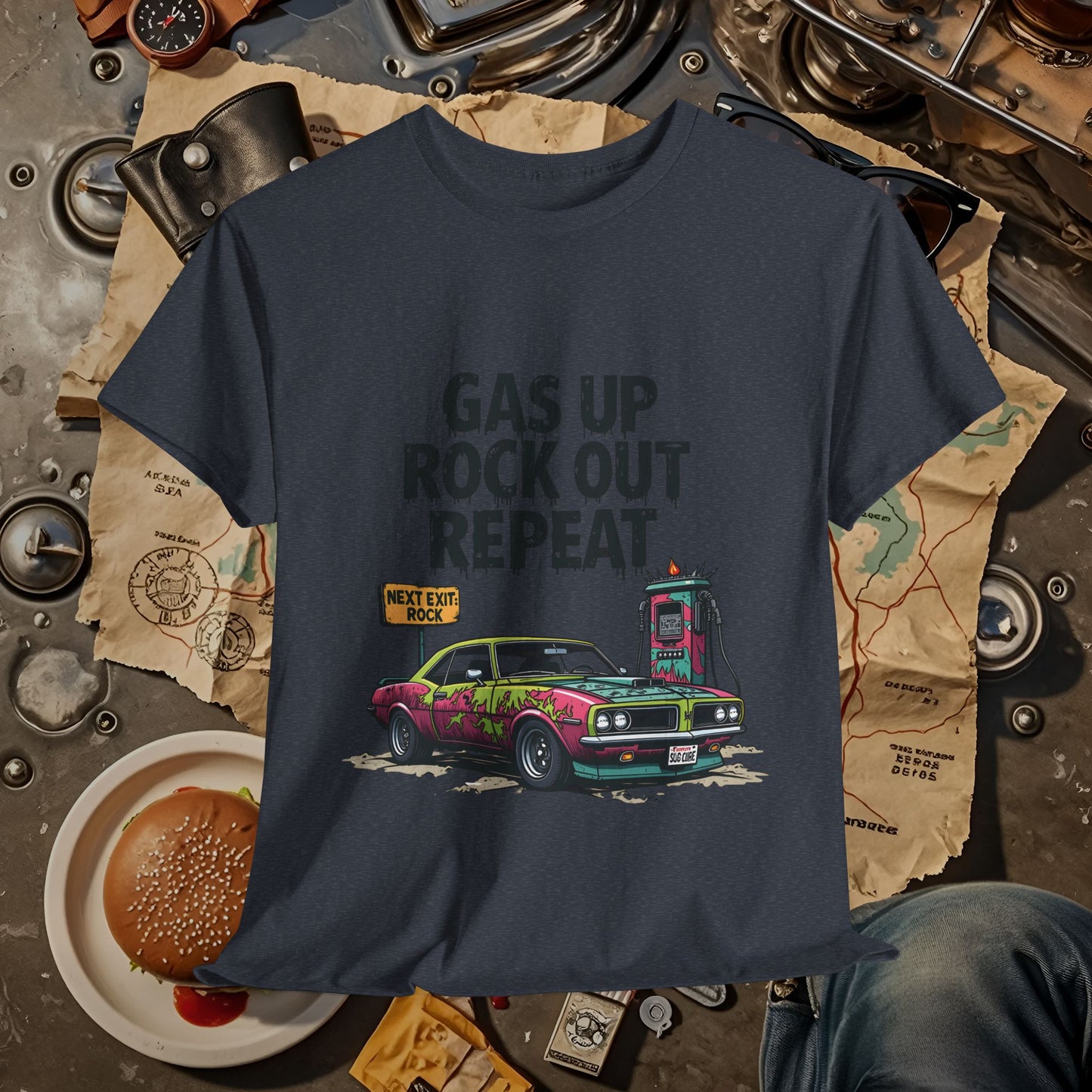 Gas Up, Rock Out and Repeat Road Trip & Vehicle Travel T-Shirts | Car, RV, and Motorcycle Adventure Tees