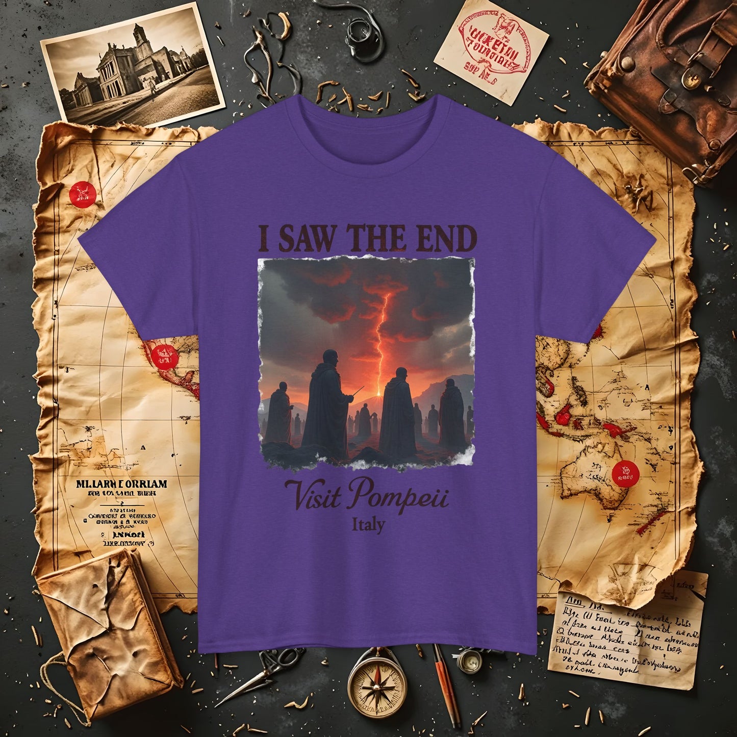 Pompeii Memories T-Shirt – Dark Tourism Shirt with Volcano Eruption Silhouette Art