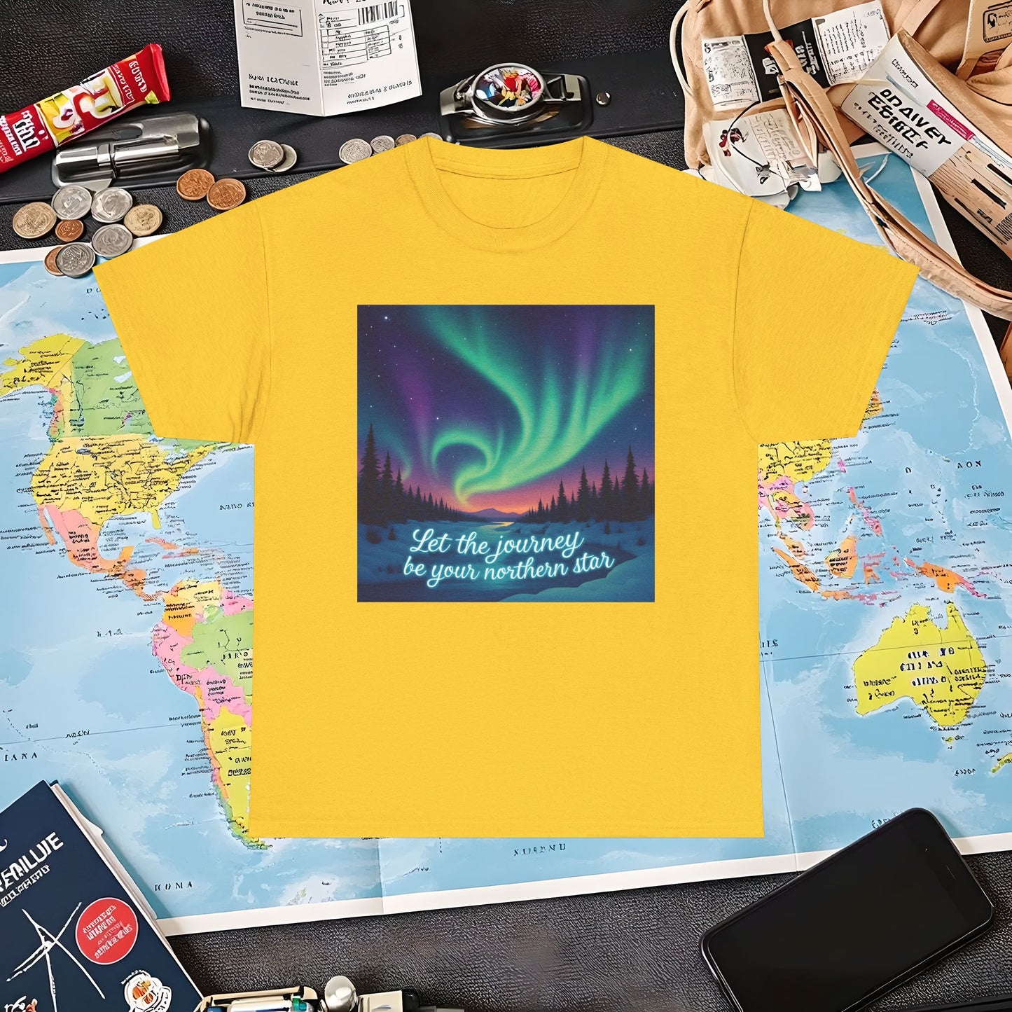 Northern Lights Journey Under the Starry Sky Air Travel T-Shirts | Jetsetter, Airport, and International Flight Tees
