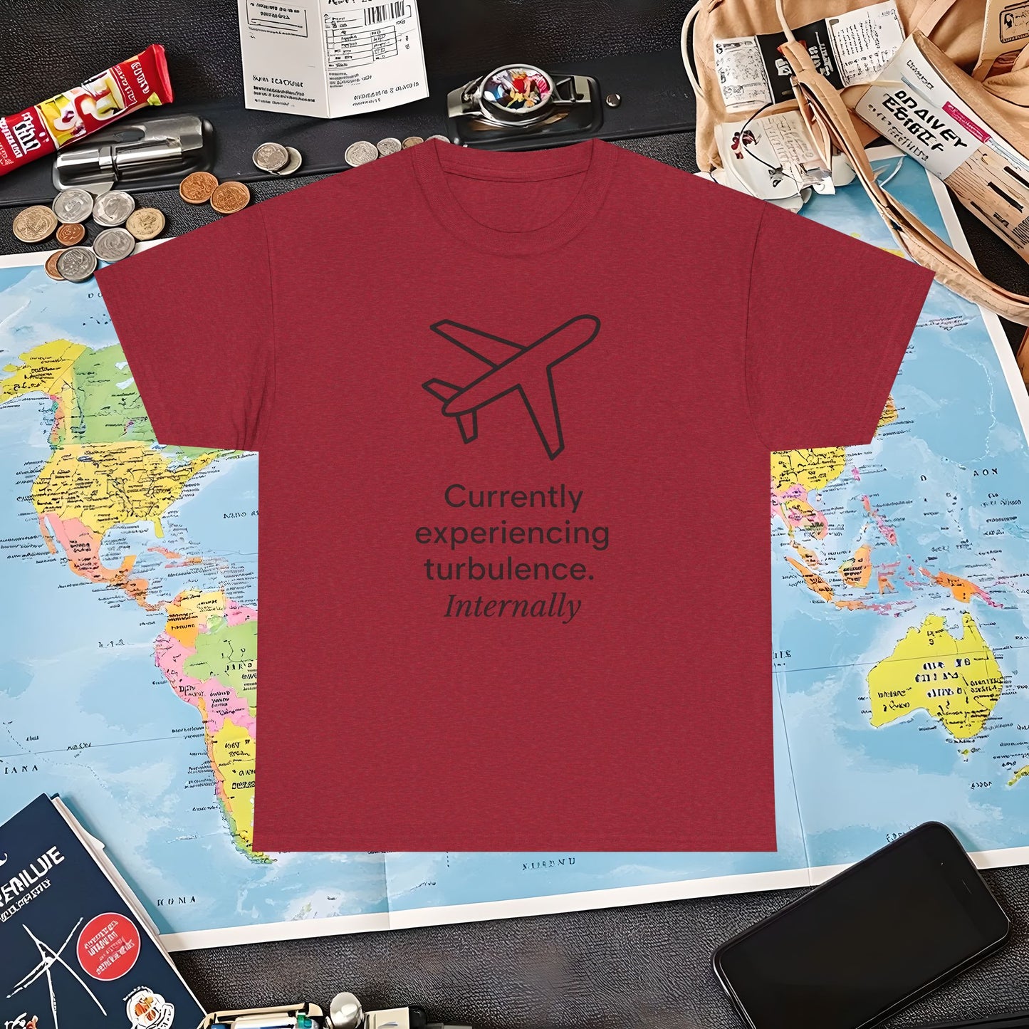Currently Experiencing Turbulence Internally Tee – Minimalist Airplane Quote Shirt Air Travel T-Shirts | Jetsetter, Airport, and International Flight Tees